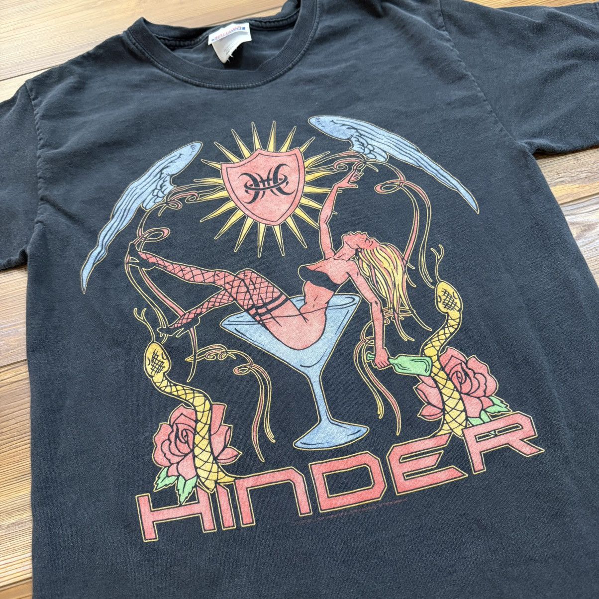 Other Vintage 00’s Hinder Band Martini Glass Faded Black Shirt Size US S / EU 44-46 / 1 - 2 Thumbnail