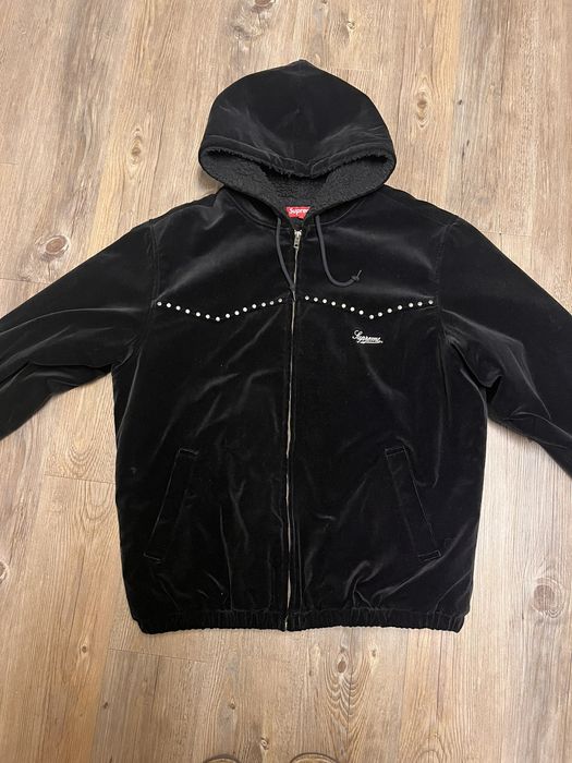 Supreme Supreme studded velvet hooded work jacket | Grailed