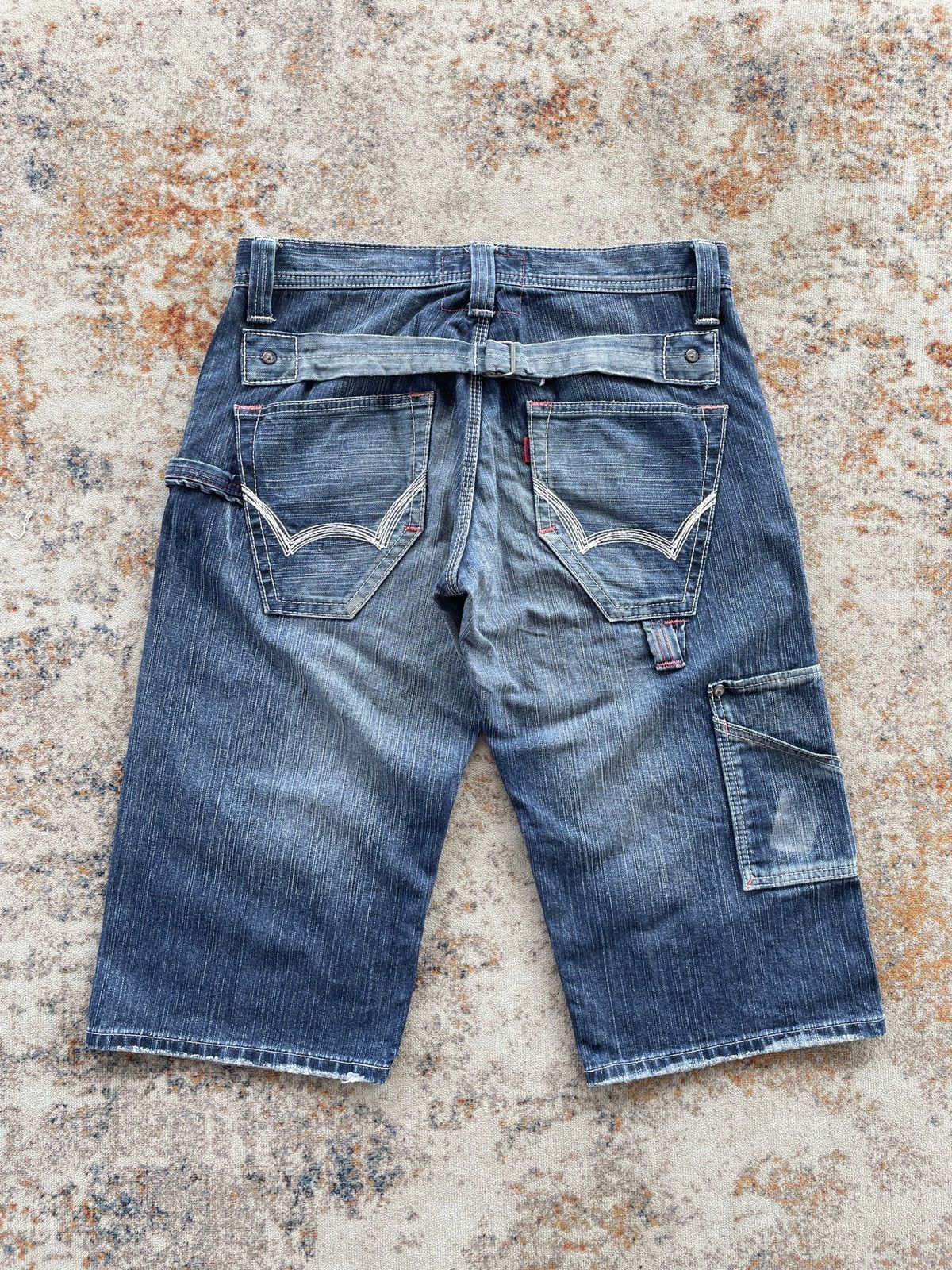 Edwin 503 Blue Trip Buckle Back Short Jeans