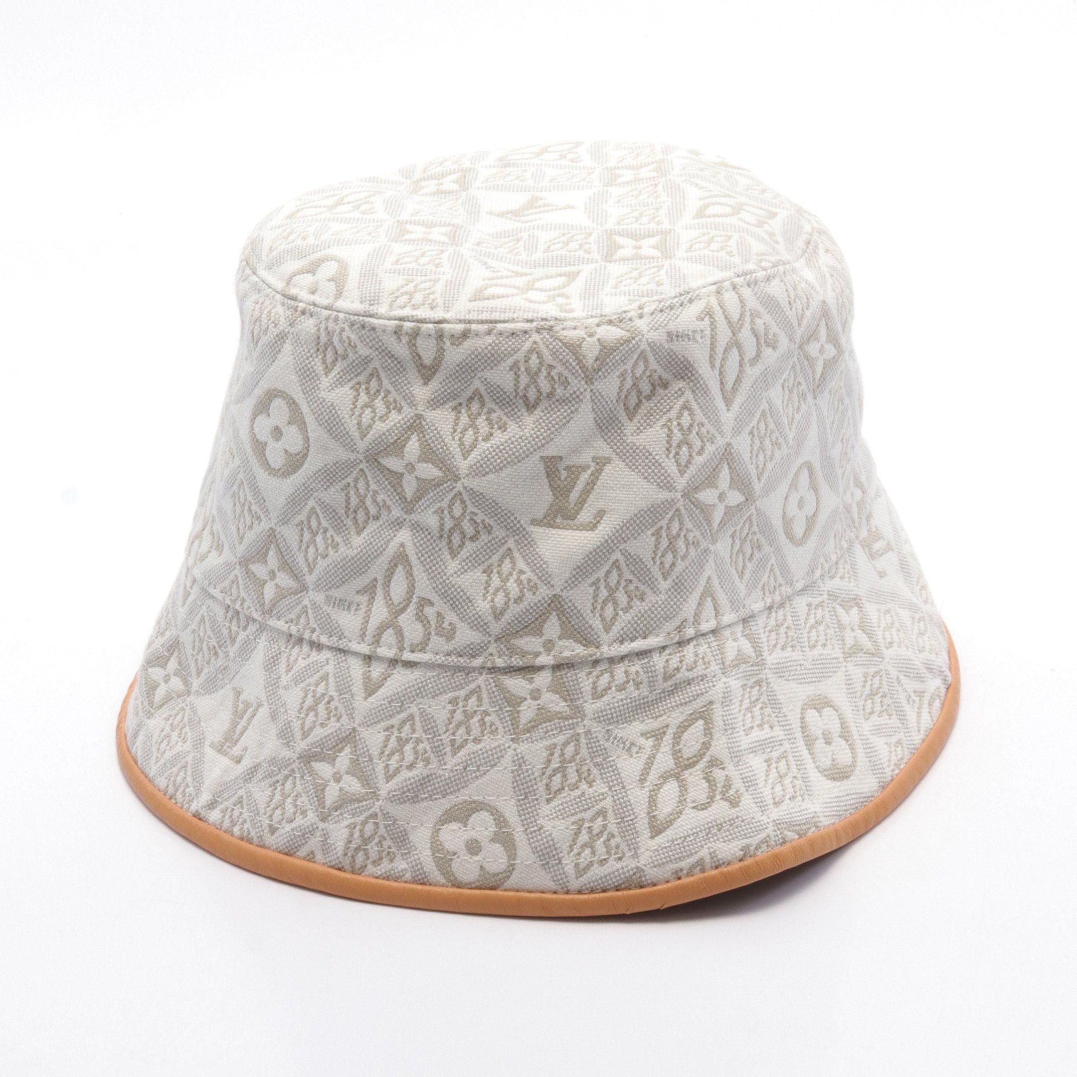 Louis Vuitton Louis Vuitton Chapeau Monogram Jacquard Since1854 Hat Cotton Leather White Beige Gray Size ONE SIZE - 1 Thumbnail