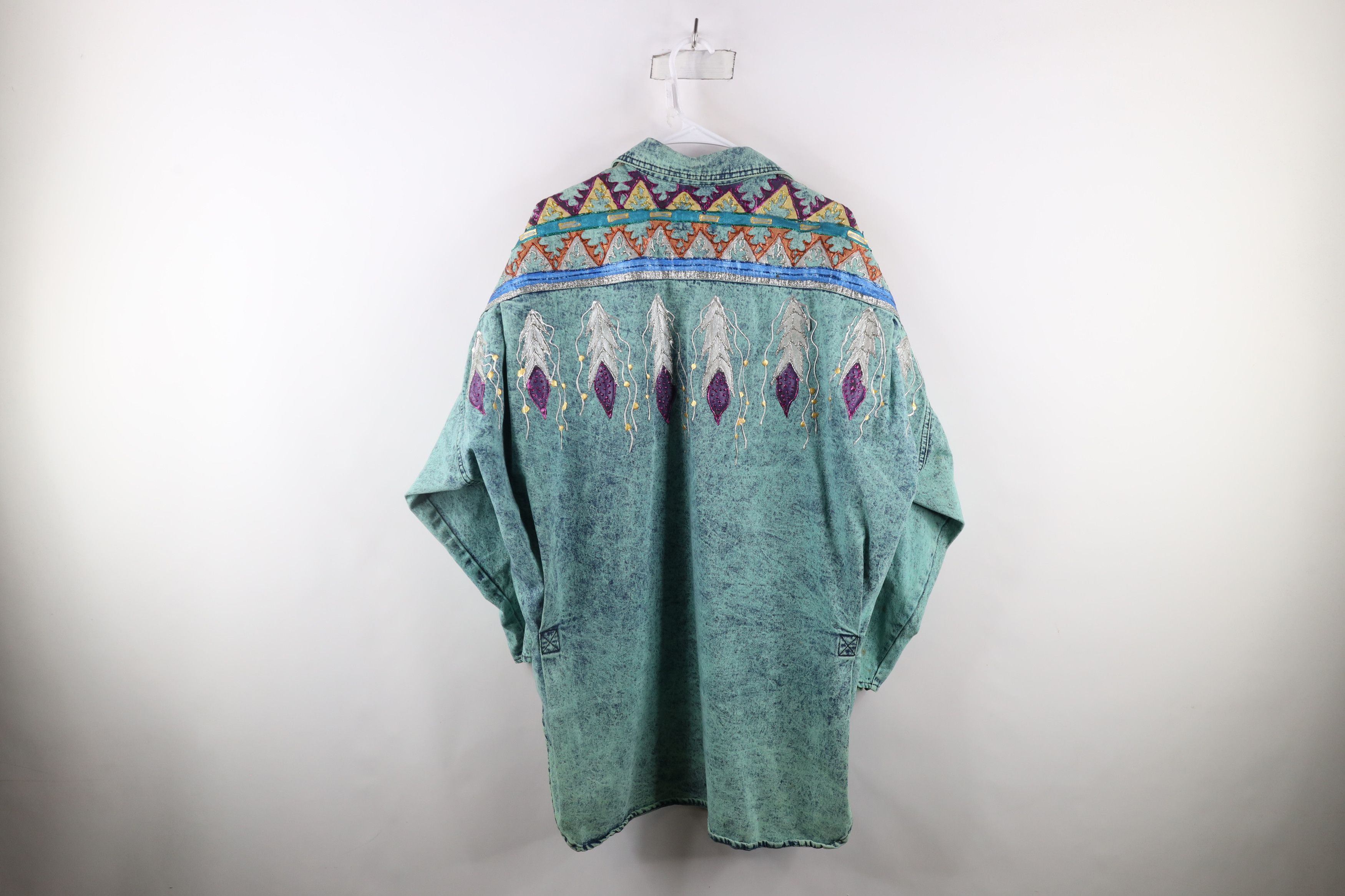 Vintage Vintage 90s Southwestern Glitter Glue Denim Shirt Jacket USA Size XXL / US 16-18 / IT 52-54 - 15 Thumbnail