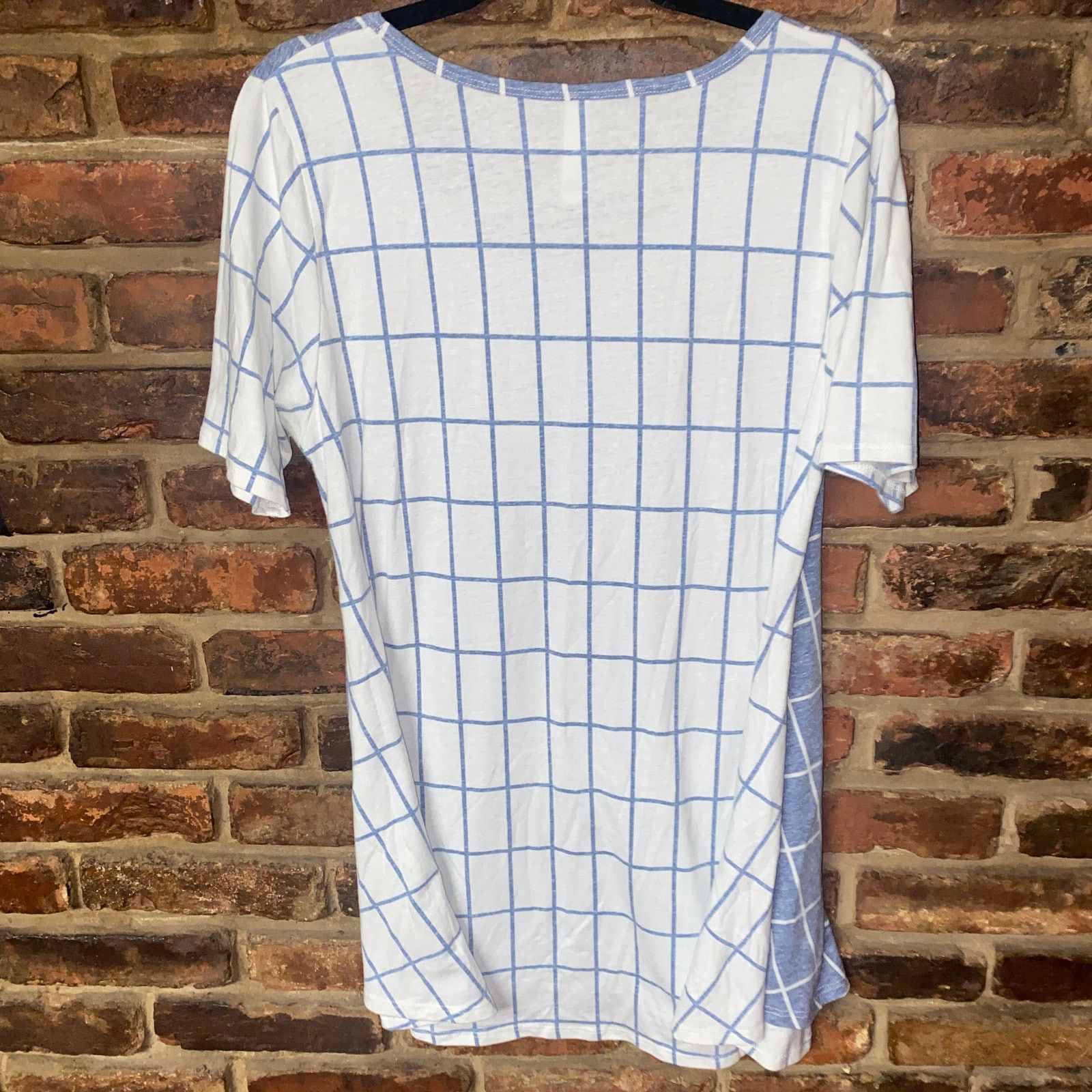 Other LulaRoe White Blue Windowpane Plaid Short Sleeve Top Large Size L / US 10 / IT 46 - 5 Thumbnail