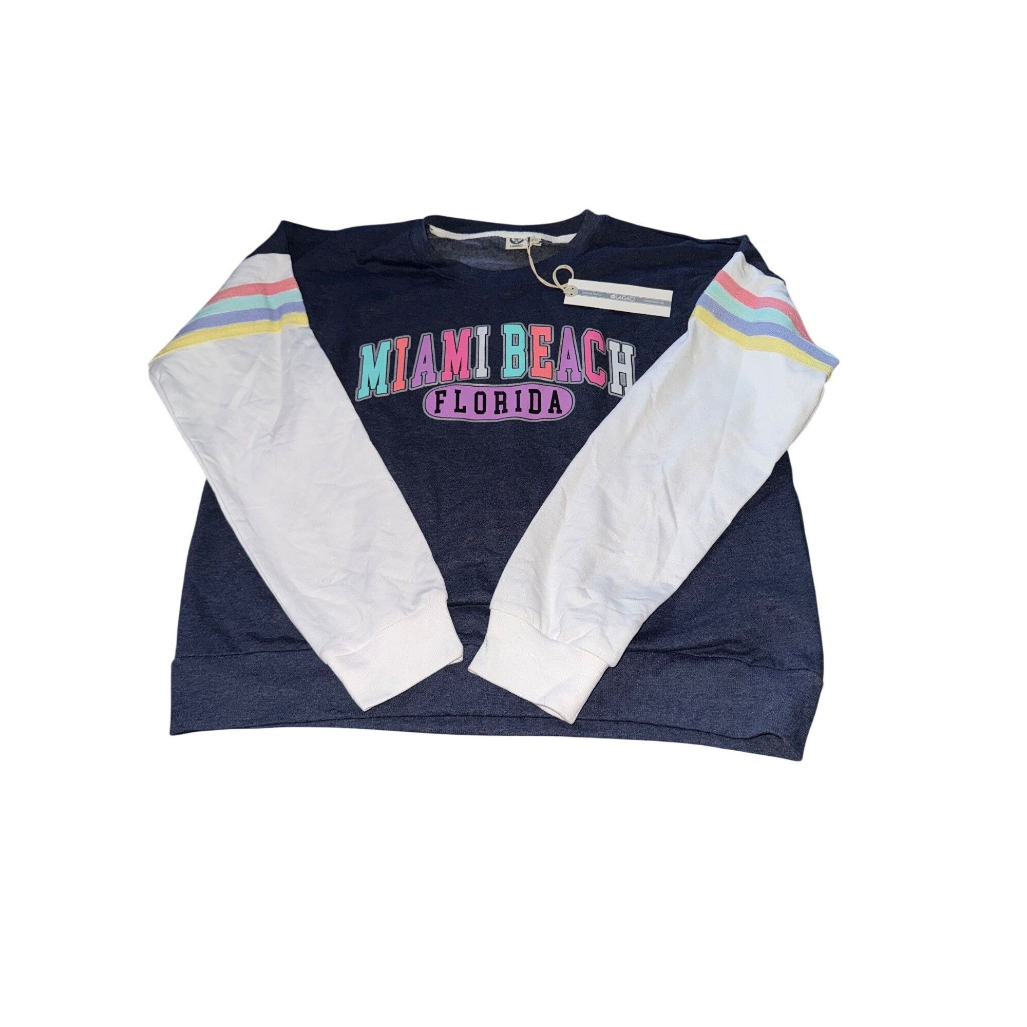 Other Miami Beach Florida Sweatshirt By Lagaci With Colorful Strip Size L / US 10 / IT 46 - 1 Thumbnail