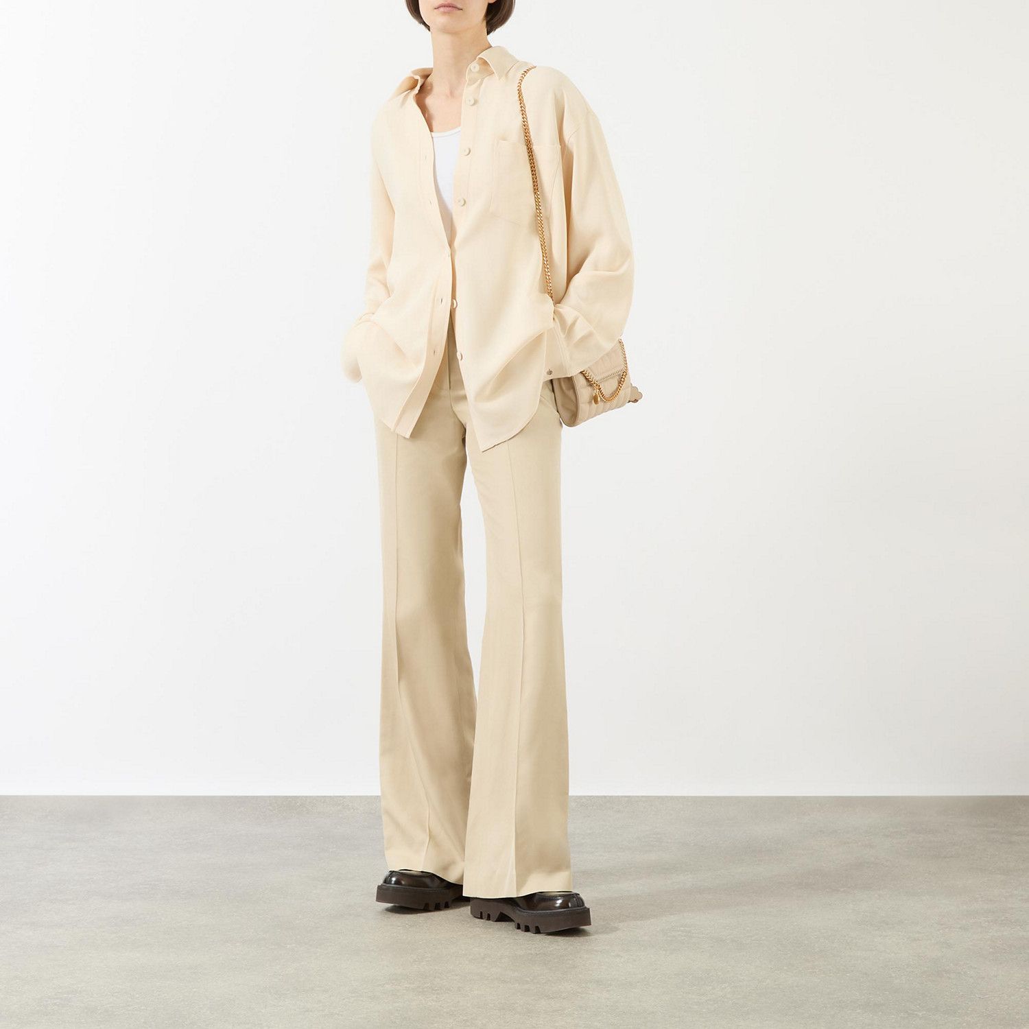 Stella McCartney o1s22i1n1024 Crepe Jersey Oversized Shirt in Neutro Size M / US 6-8 / IT 42-44 - 2 Thumbnail