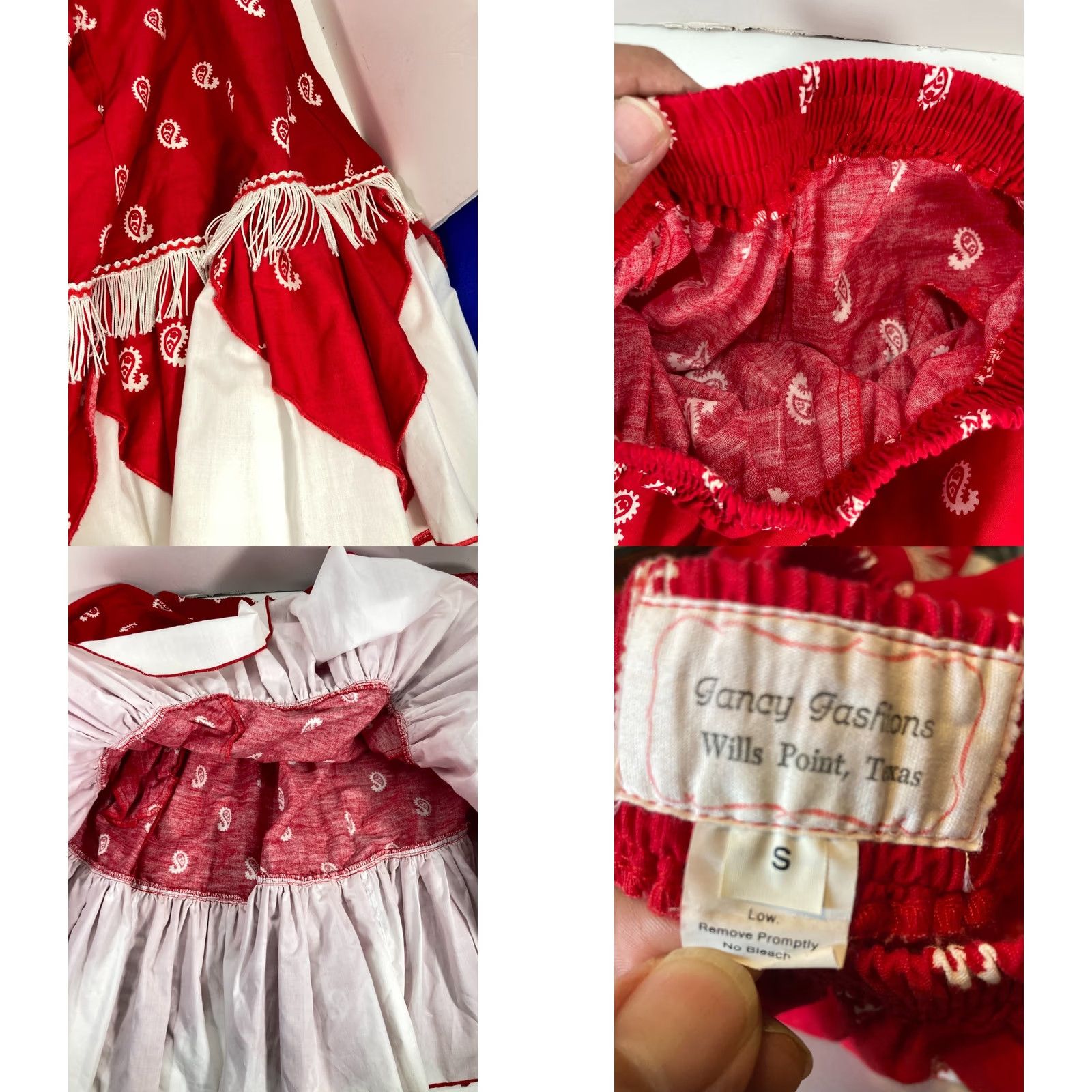 Vintage Jancy Fashions Bandana Mini Skirt Womens S Red White Elastic Waist Fringe Hem Skirt Short Classic Vintage No Size 28" / US 6 / IT 42 - 8 Thumbnail