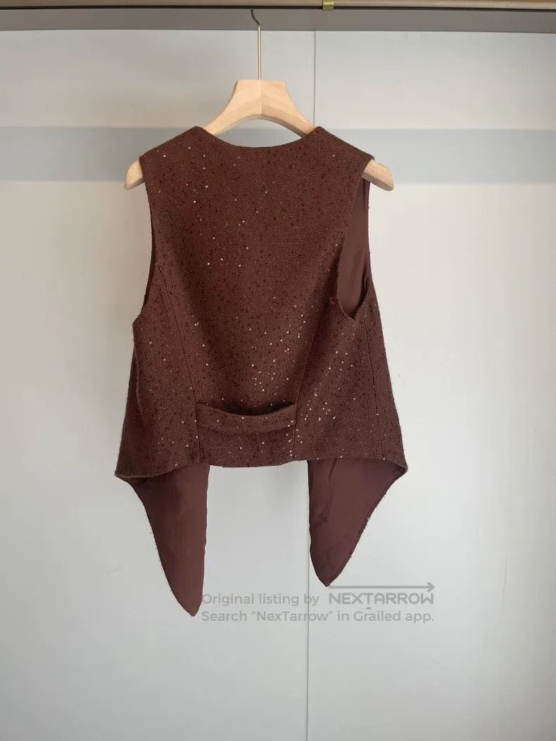 Brunello Cucinelli Brunello Cucinelli Dark brown sequin cashmere vest Size L / US 10 / IT 46 - 2 Thumbnail