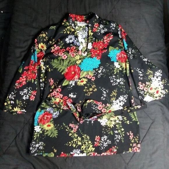 Other Vintage Teddi California Floral Polyester Disco Shirt Size XL / US 12-14 / IT 48-50 - 2 Thumbnail