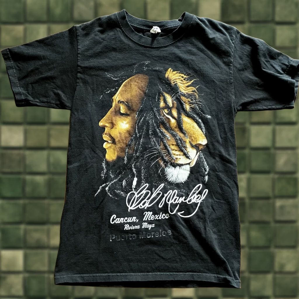 Vintage BOB MARLEY & LION Zion Black T-Shirt S Mens Cotton Crew Neck Short Sleeve Mexico Cancun Rivera Maya 2 Side Yazbek Music Shirt Size US S / EU 44-46 / 1 - 1 Thumbnail