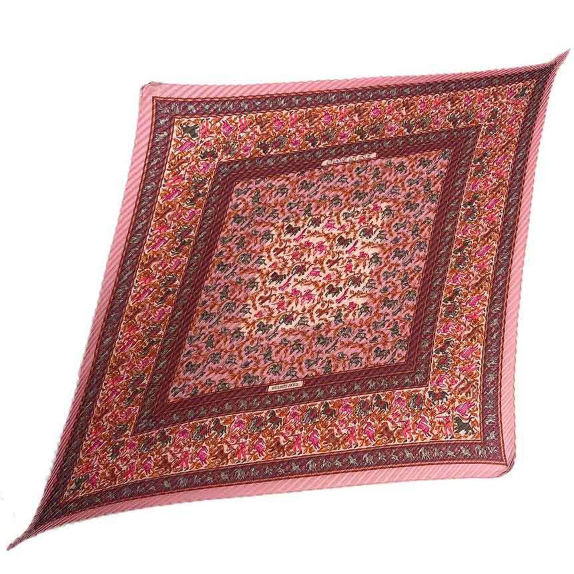 image of Hermes Pleated Scarf Carre 90 Chasse En Inde Indian Hunting 100% Silk Pink Women's Hermes Aq5273