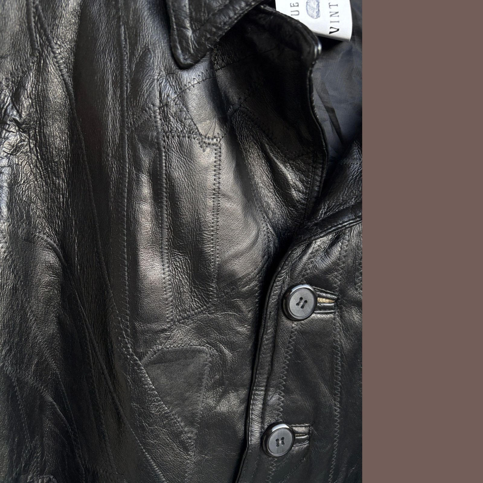 Vintage VTG Leather Jacket | Black Button Front | Minimal 90s Size US L / EU 52-54 / 3 - 2 Thumbnail