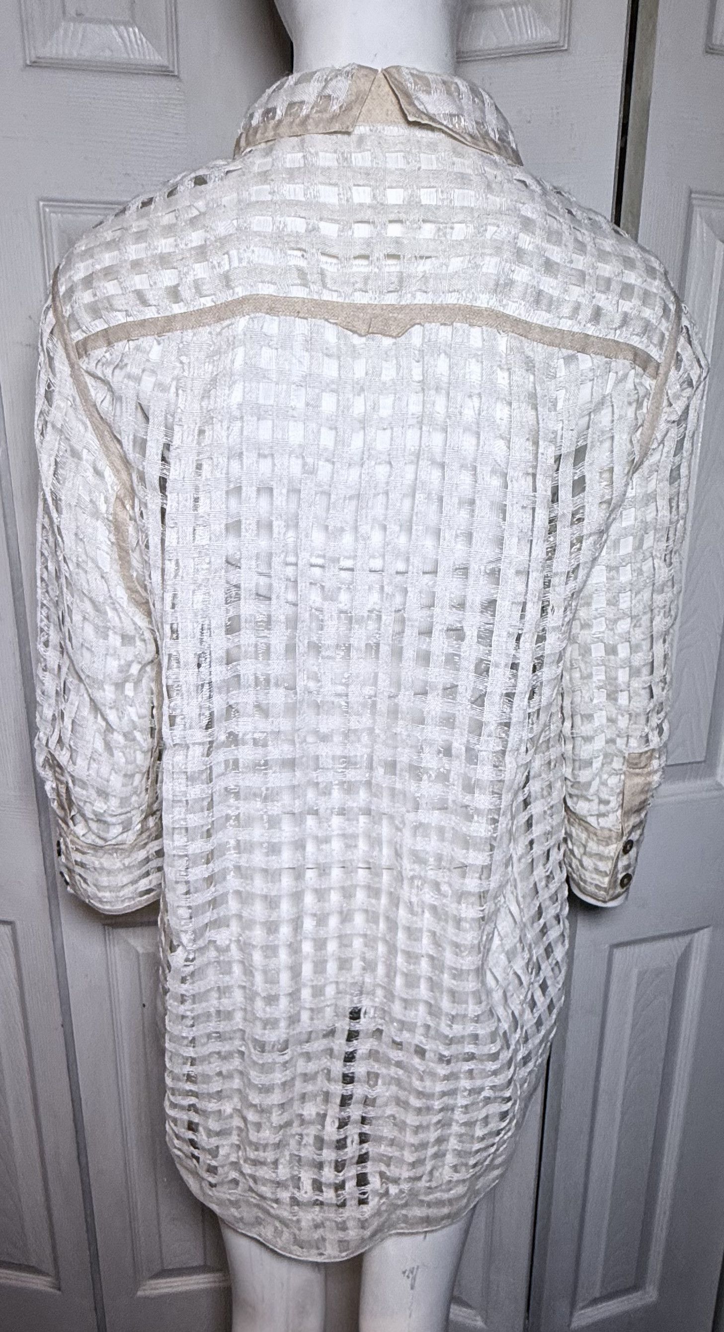 Other Vintage Off White Woven Checkered Sheer Top Size S / US 4 / IT 40 - 2 Thumbnail