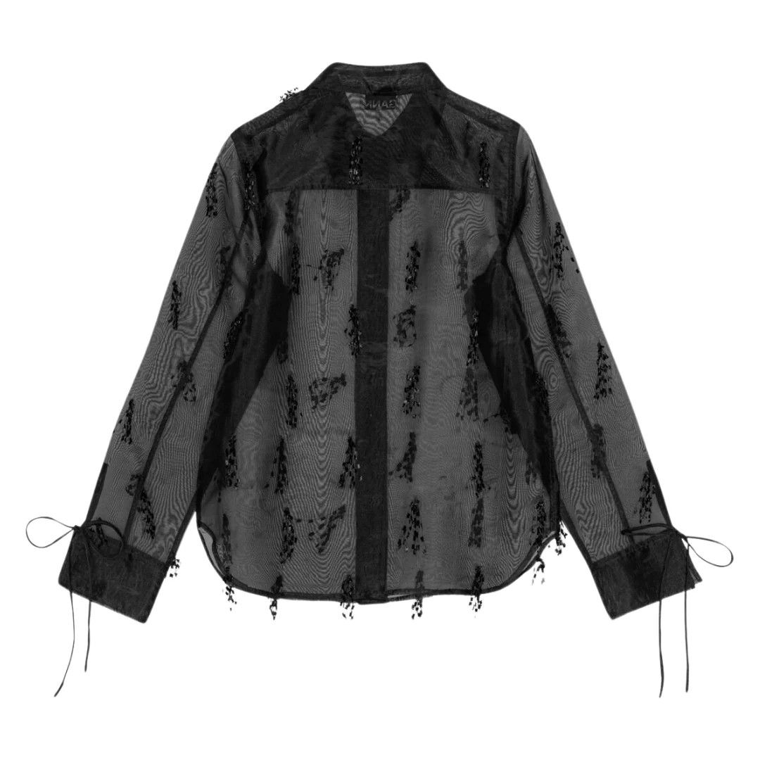 Ganni o1s22i1n0525 Fringed Organza Shirt in Black Size XS / US 0-2 / IT 36-38 - 2 Thumbnail