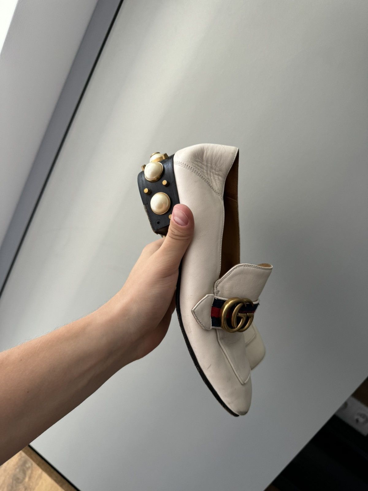 Gucci White Marmont Leather Espadrille Mules with Double G Flats Size US 8 / IT 38 - 2 Thumbnail