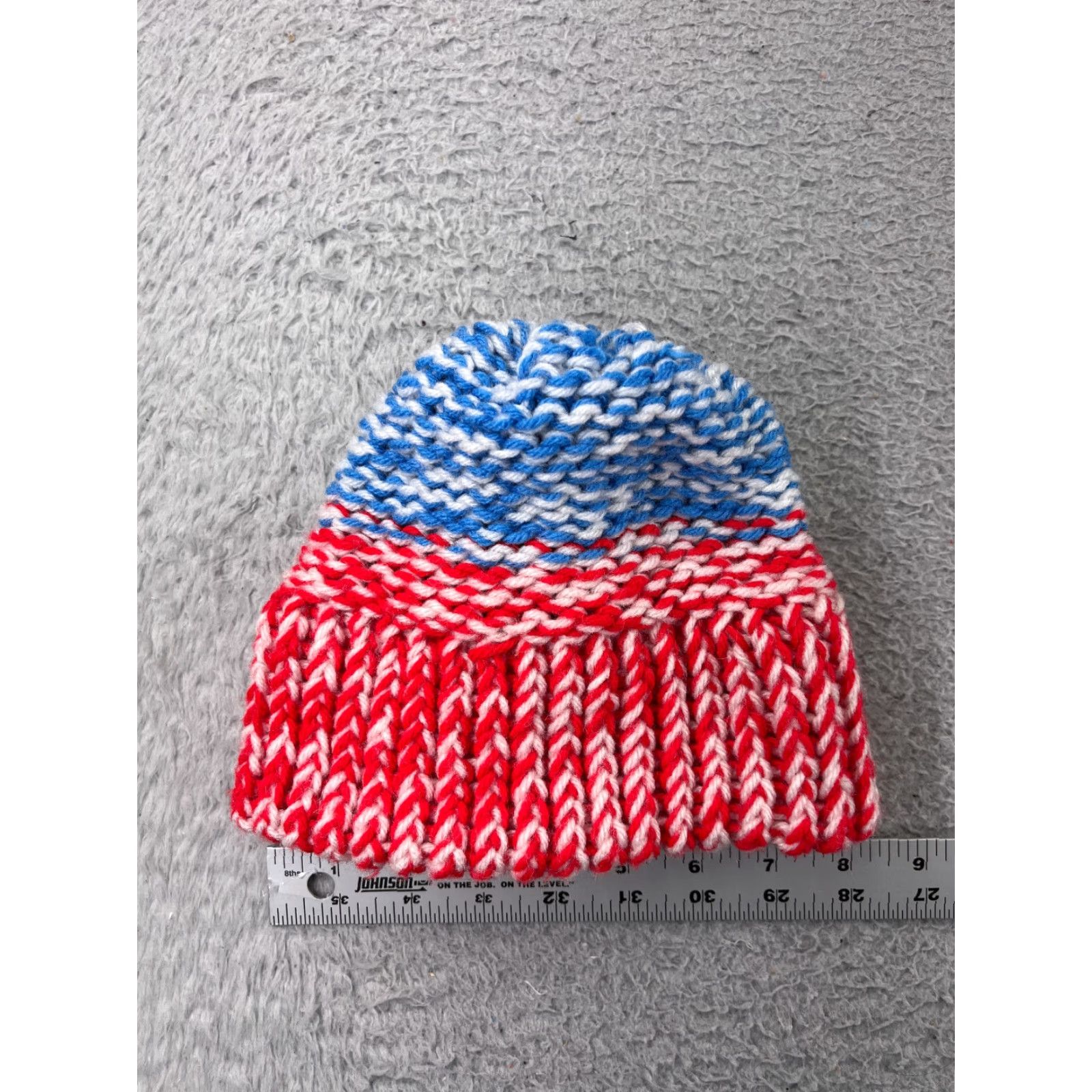 Vintage Beanie Toque Adult One Size Red Blue Stripe Wool Blend Knit Ski Snow Winter Size ONE SIZE - 3 Thumbnail
