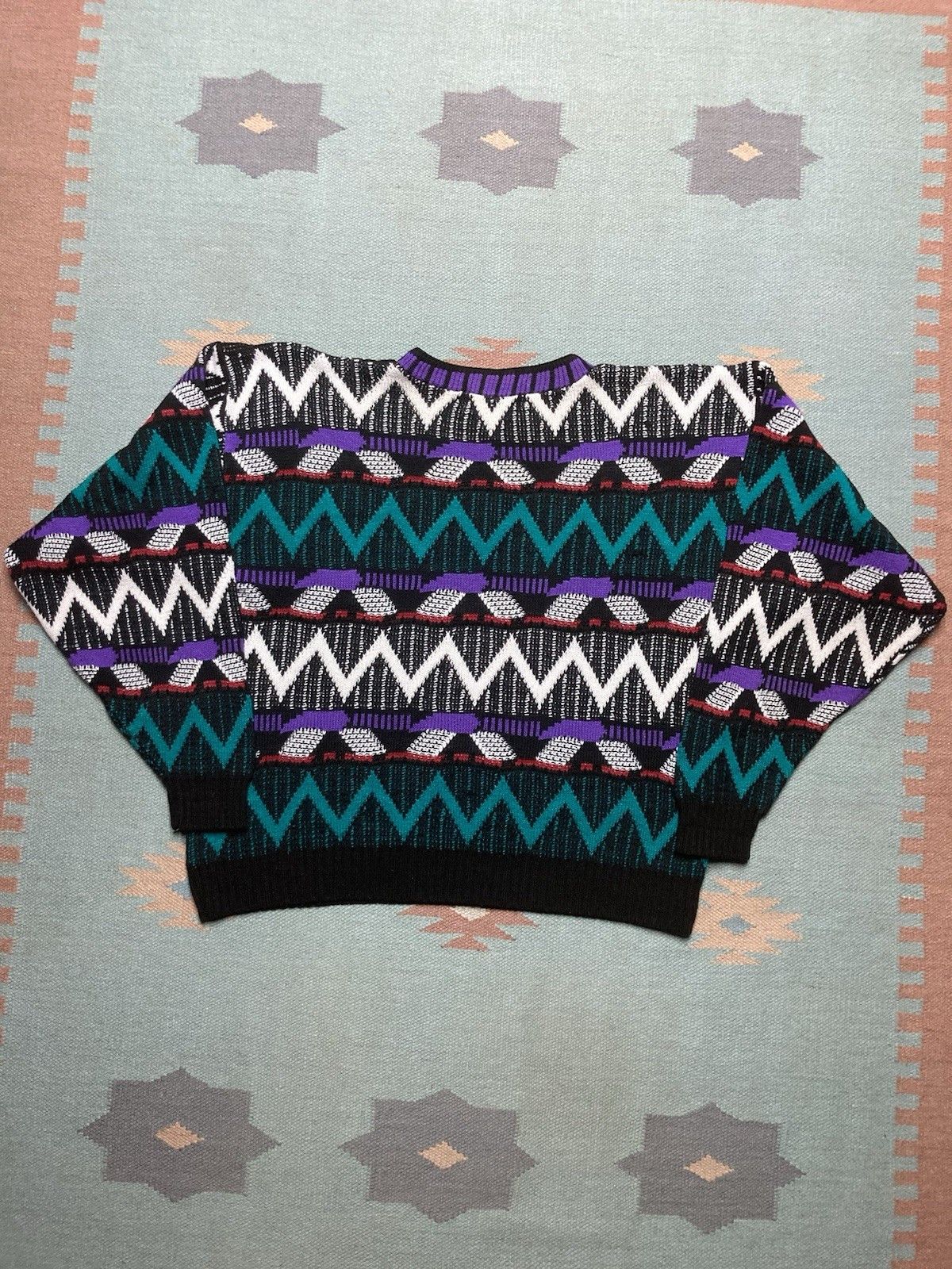 Vintage vtg 80s acrylic knit sweater abstract geometric soft boxy XL Size US XL / EU 56 / 4 - 5 Thumbnail