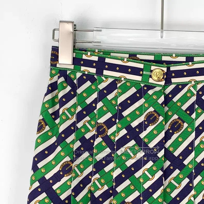 Gucci Gucci 23 green belt buckle full printed mulberry silk casu Size 24" / US 00 / IT 34 - 3 Thumbnail