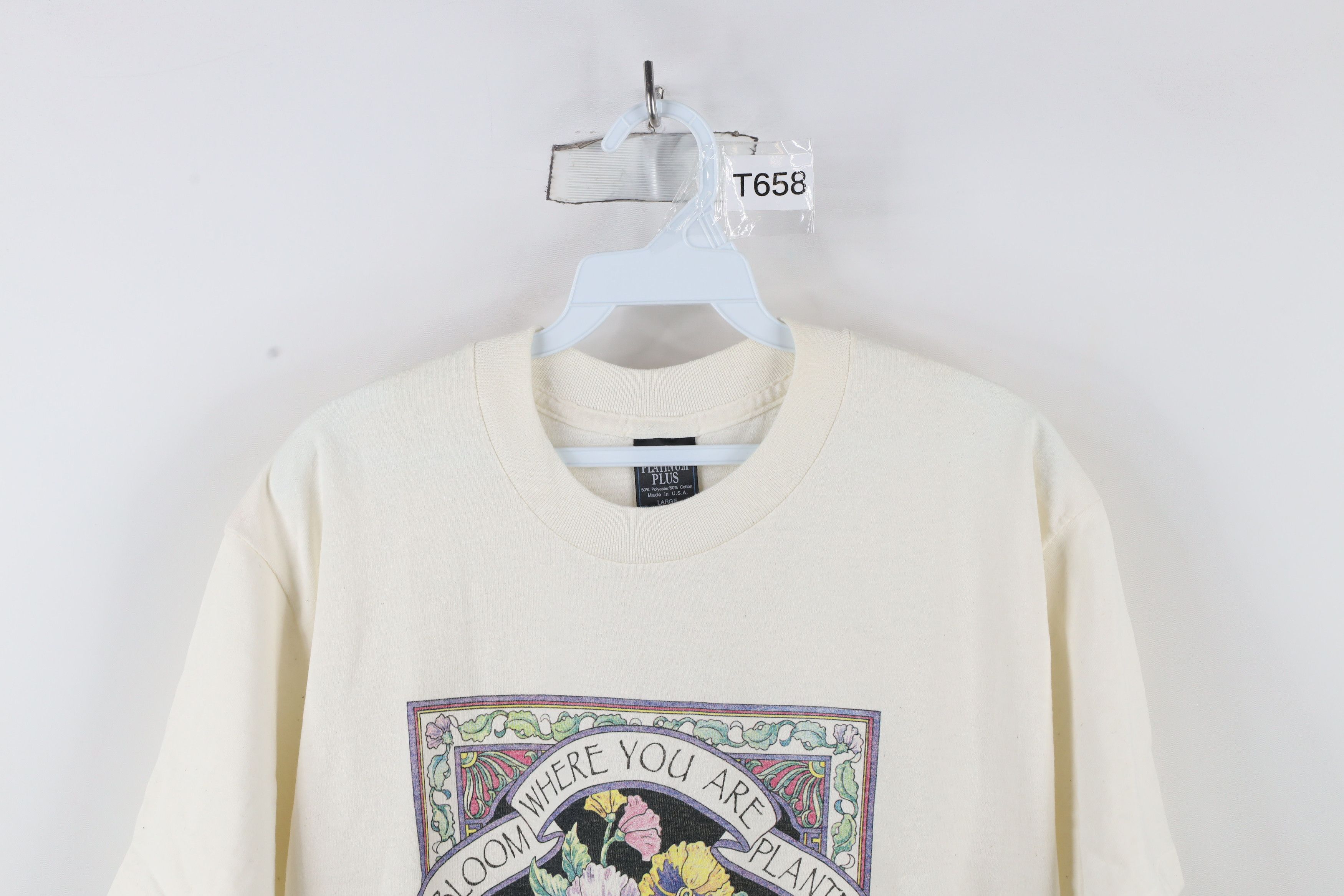 Vintage Vintage 90s Streetwear Flower Floral T-Shirt Cream USA Size L / US 10 / IT 46 - 2 Thumbnail