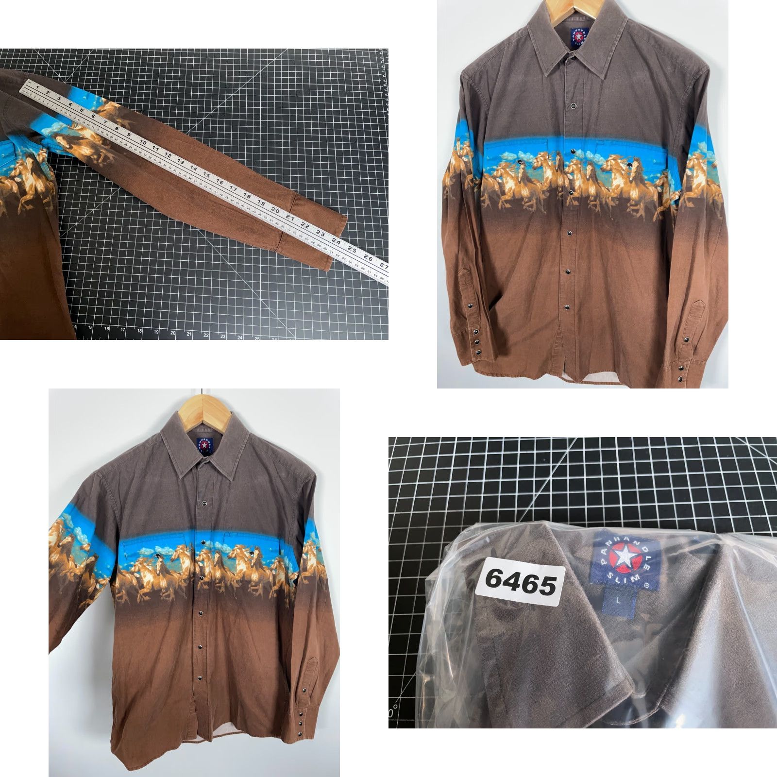 Vintage VINTAGE Panhandle Slim Western Shirt Men's Large Brown Running Horse Motif Cowboy Rodeo Shirt Size US L / EU 52-54 / 3 - 8 Thumbnail