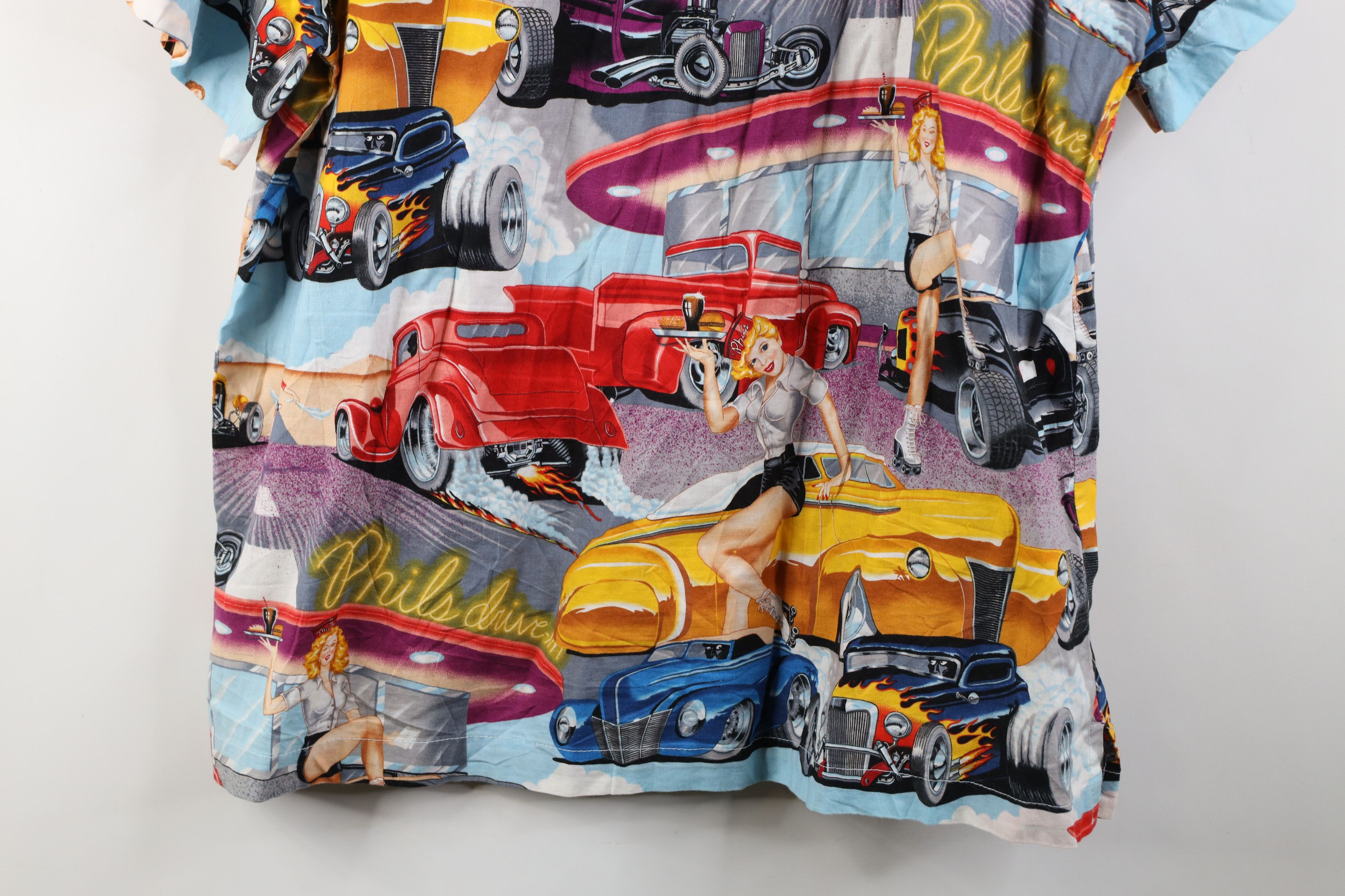 Vintage 90s Rockabilly Rod All Over Print Button Shirt USA