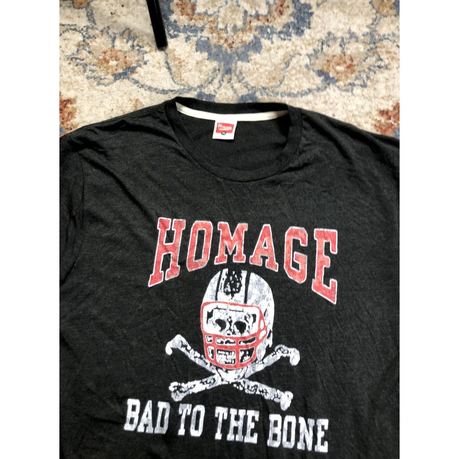 Vintage Homage Shirt Mens XL Gray Bad To The Bone Football Skull Graphic Tee Size US XL / EU 56 / 4 - 6 Thumbnail