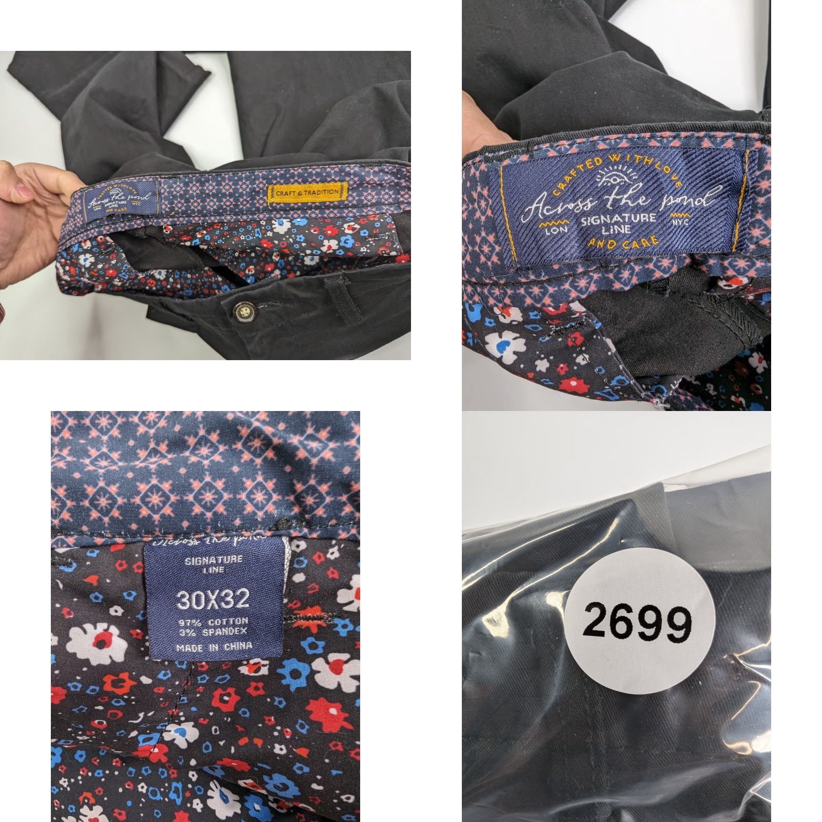 Vintage Across The Pond Signature Line Pants Mens Regular 30x32 Chino Black 5-Pocket Design Casual Cotton Spandex Straight Belted Flat Front Size US 30 / EU 46 - 9 Thumbnail