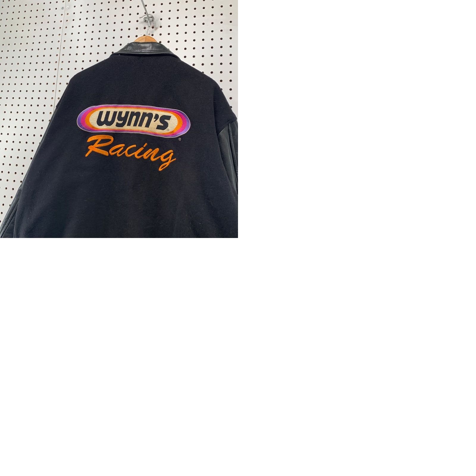 Vintage VINTAGE Saxon Leather Wynns Racing Jacket Mens L Black 90s Wool Varsity Jacket Size US L / EU 52-54 / 3 - 10 Thumbnail