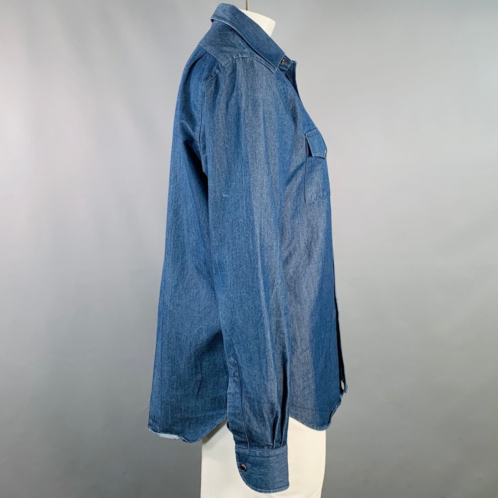 Adam Kimmel Size L Indigo Cotton Denim Twill Western Snap Shirt Size US L / EU 52-54 / 3 - 3 Thumbnail