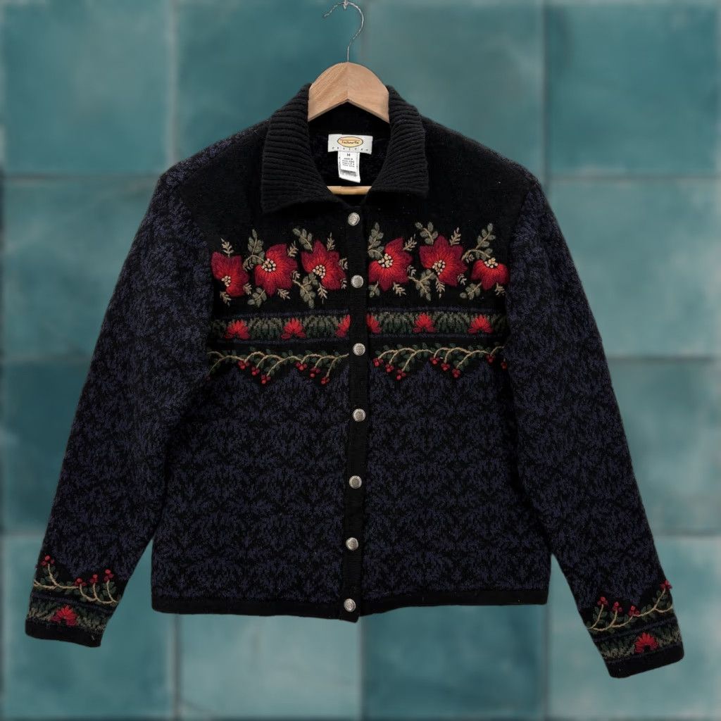 Talbots VINTAGE Talbots Petites Sweater Womens PM Cardigan Knit Floral Embroidered Button Front 90s Size M / US 6-8 / IT 42-44 - 1 Thumbnail