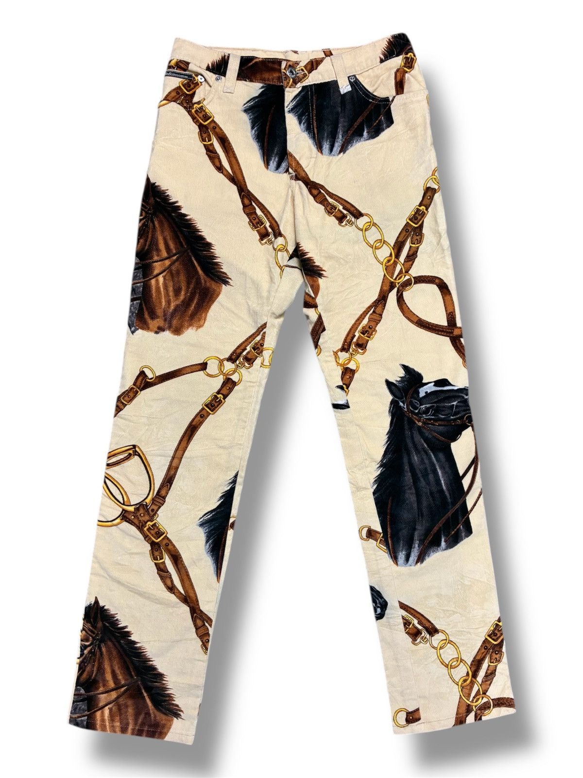 Dolce & Gabbana D&G 2000s Horse Print Velvet Pants Size US 29 - 1 Thumbnail