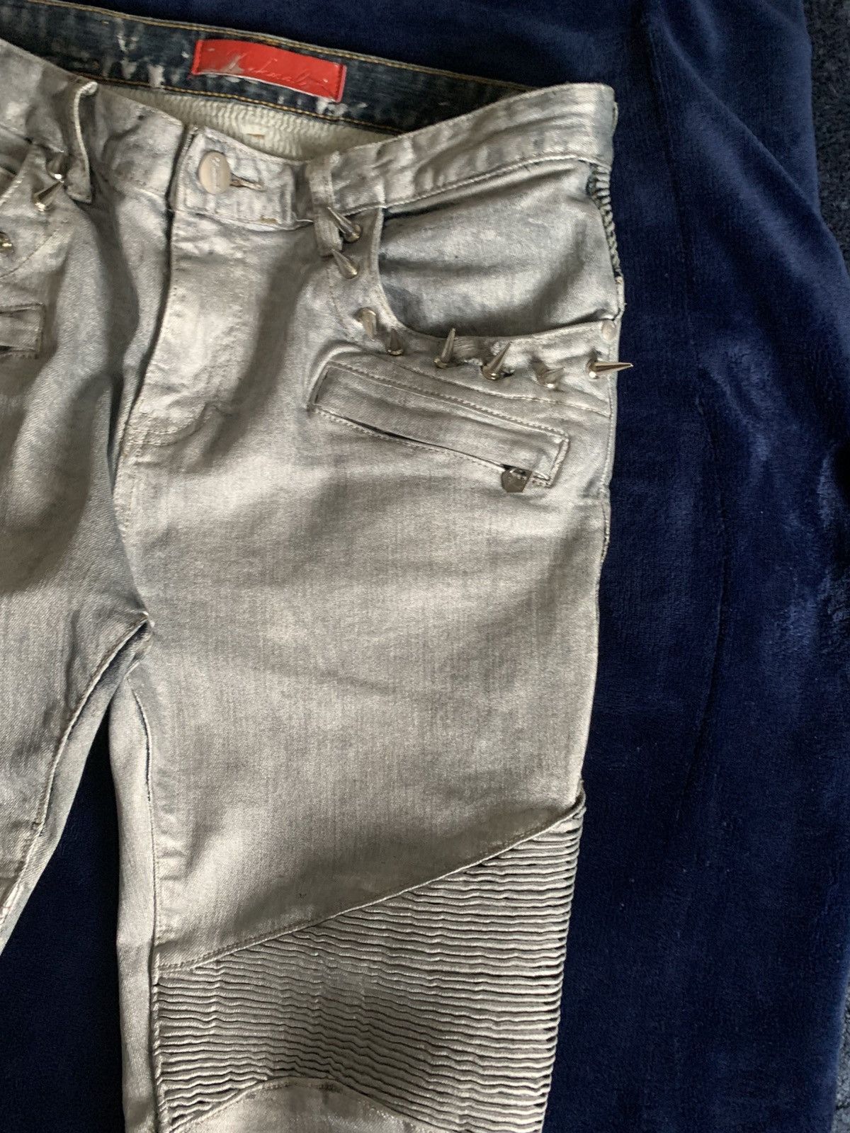 Other Custom Silver Biker Jeans Balmain Like 2000s Fashion Swag Size US 34 / EU 50 - 3 Thumbnail