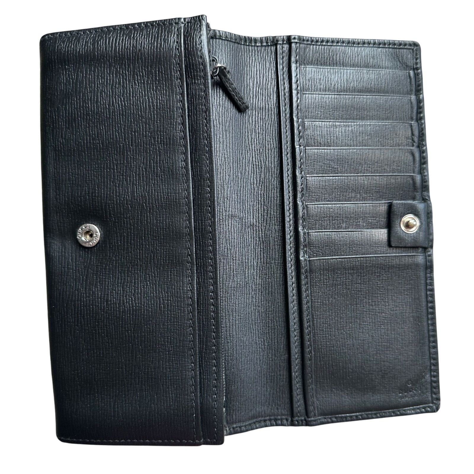 Gucci Gucci Black Long Bifold Wallet with Silver Belt Buckle Size ONE SIZE - 2 Thumbnail