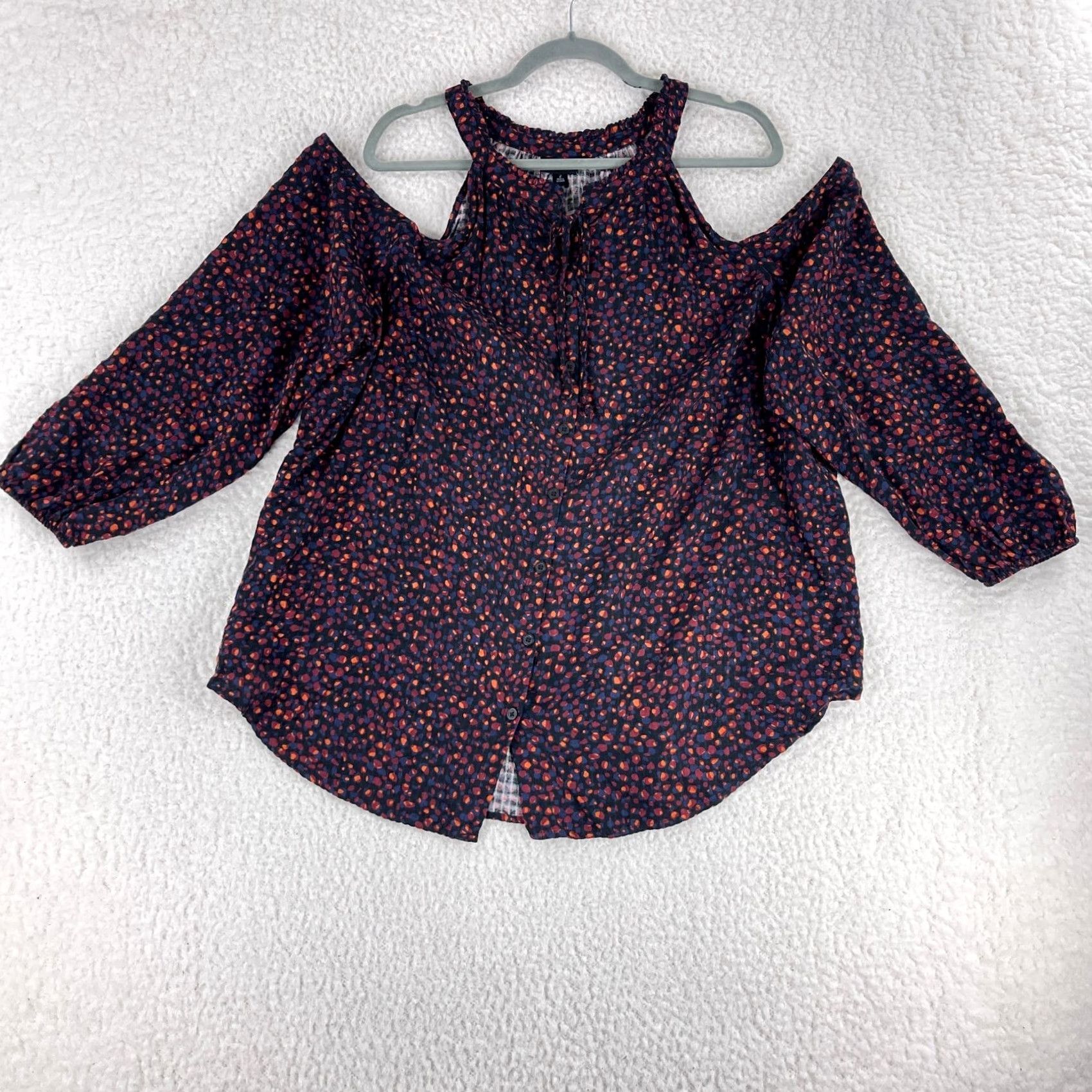 Torrid Torrid Blouse Shirt Womens Plus 2X Black Mini Dot Crinkle Gauze Cold Shoulder Tie-Front Top Size XXL / US 16-18 / IT 52-54 - 6 Thumbnail
