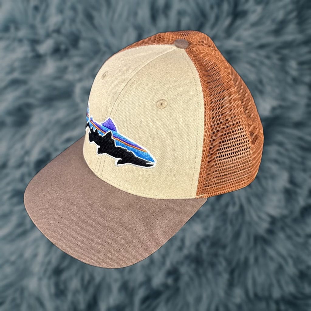 Patagonia Patagonia Fish Logo SnapBack Trucker Dad Hat Cap Brown Tan Men’s Adult One Size Mens Brown Tan Fish Logo SnapBack Trucker Dad Hat Cap Size ONE SIZE - 1 Thumbnail