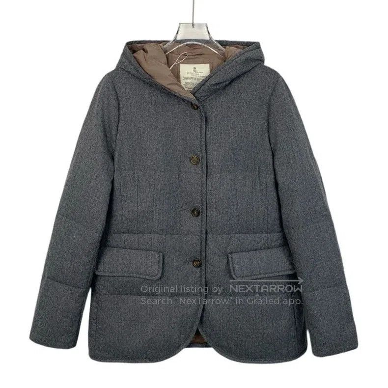Brunello Cucinelli Brunello Cucinelli Gray Wool Down Coat. Size US L / EU 52-54 / 3 - 1 Thumbnail