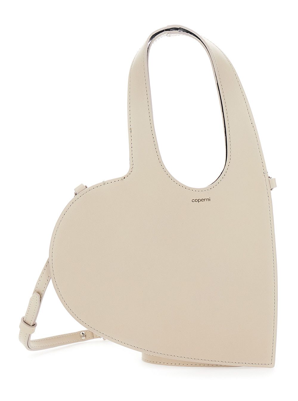 'Baby Heart' Beige Heart Shaped Crossbody Bag with Adjustable and Removable Shoulder Strap in Leather Woman