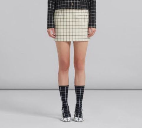 o1w1db11024 Wool Check Skirt in Ivory