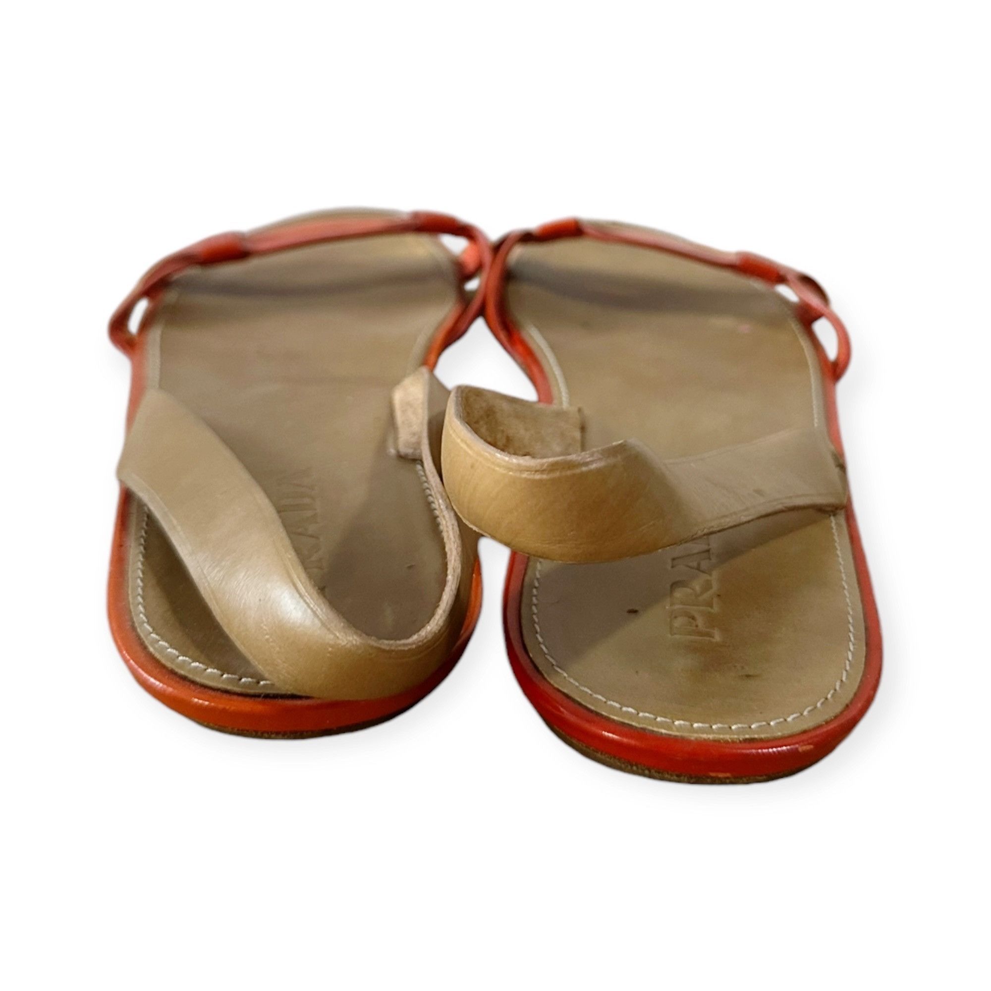 Prada Prada Flat Sling Back Sandal, Orange Patent, Size 38.5 EU Size US 8.5 / IT 38.5 - 6 Thumbnail