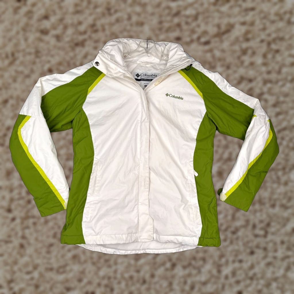 Rains Columbia Jacket Womens Medium Green White Water Resistant Hooded Full Zip Rain Size S / US 4 / IT 40 - 1 Thumbnail