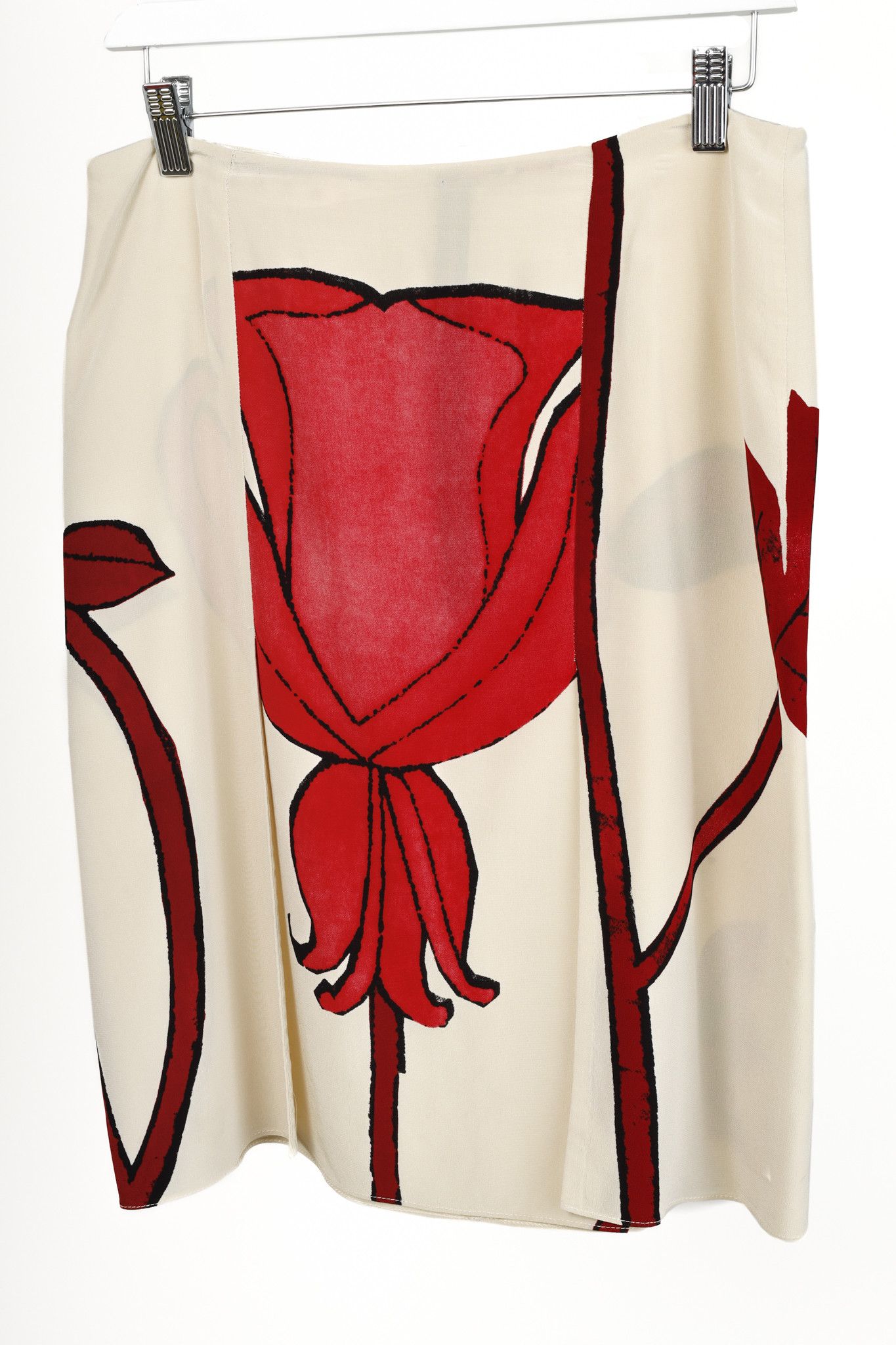 Marni Marni Cream and Red Silk Floral Print Skirt Size 31" - 3 Thumbnail