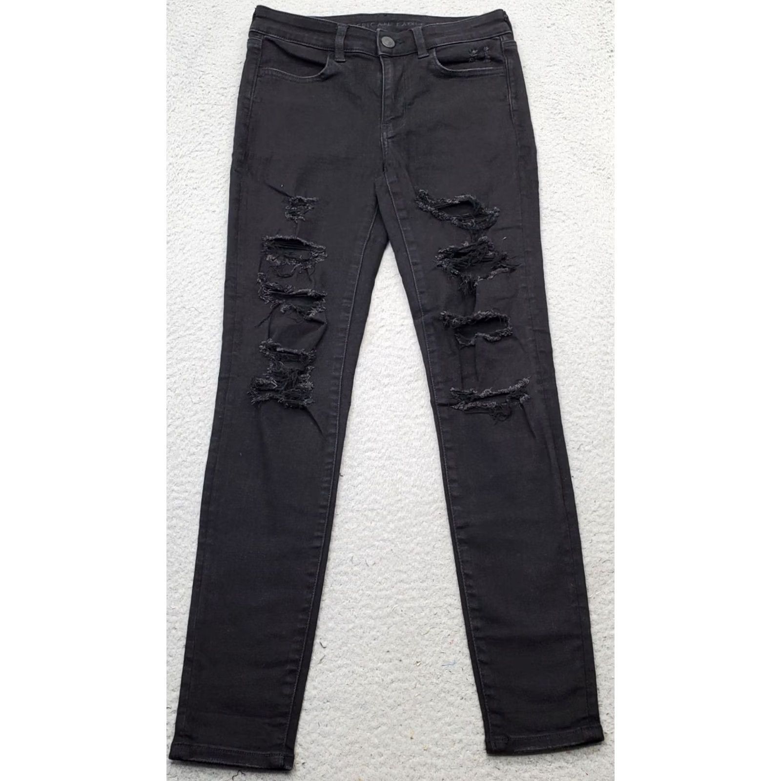 American Eagle Outfitters American Eagle Outfitters Skinny Jeans Womens 4 Black Denim Distressed Next Level Stretch XS Size 27" / US 4 / IT 40 - 2 Thumbnail