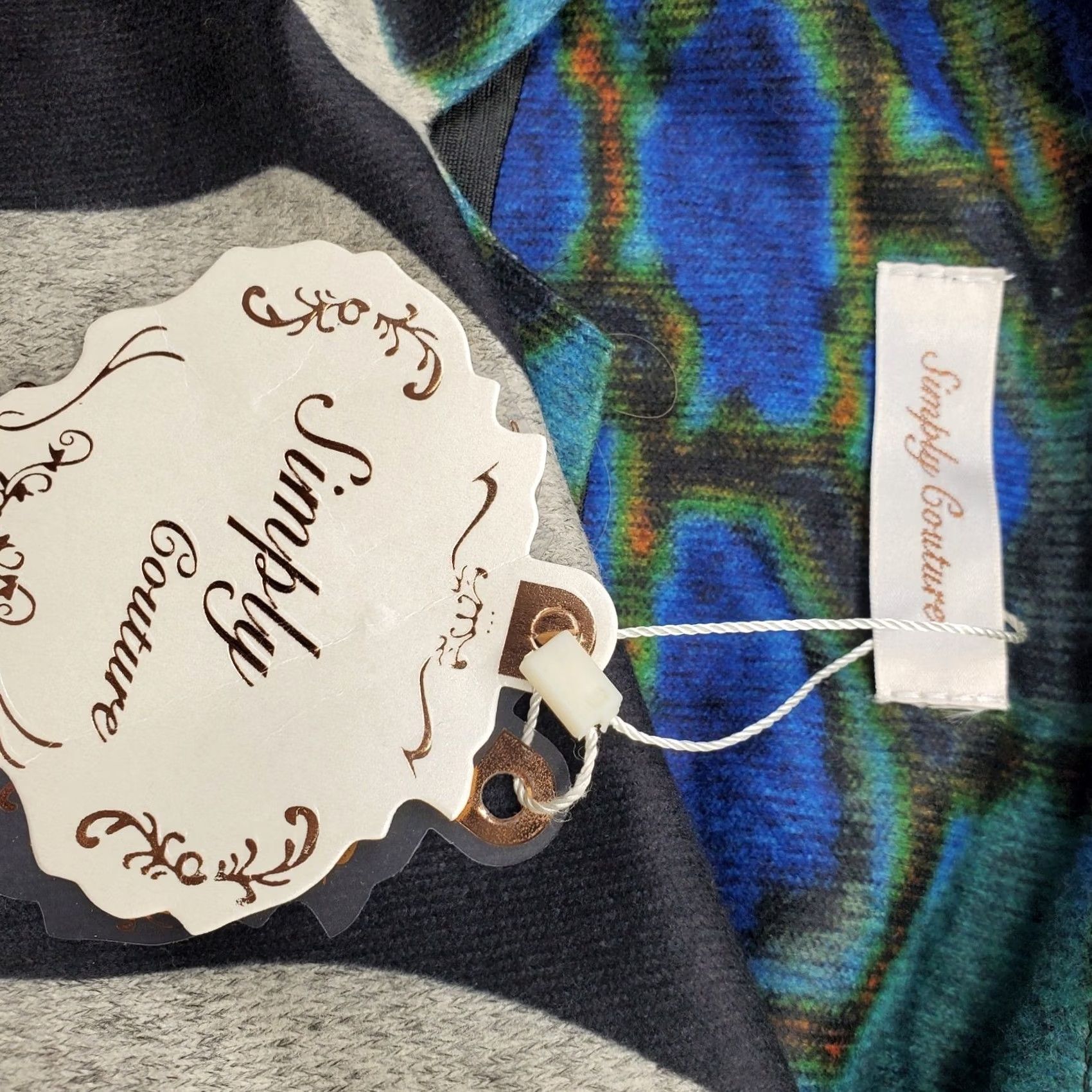 Vintage Simply Couture Sweater Dress - Womens M Multi Peacock Print Lined Cut V Round Neck Size M / US 6-8 / IT 42-44 - 3 Thumbnail