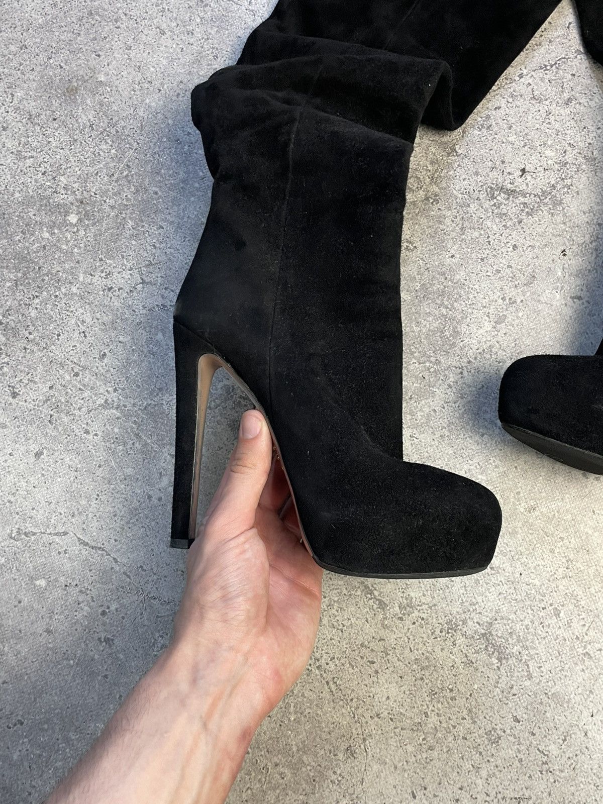 Prada Prada Black Suede High Knee Heels Boots Size US 7.5 / IT 37.5 - 2 Thumbnail