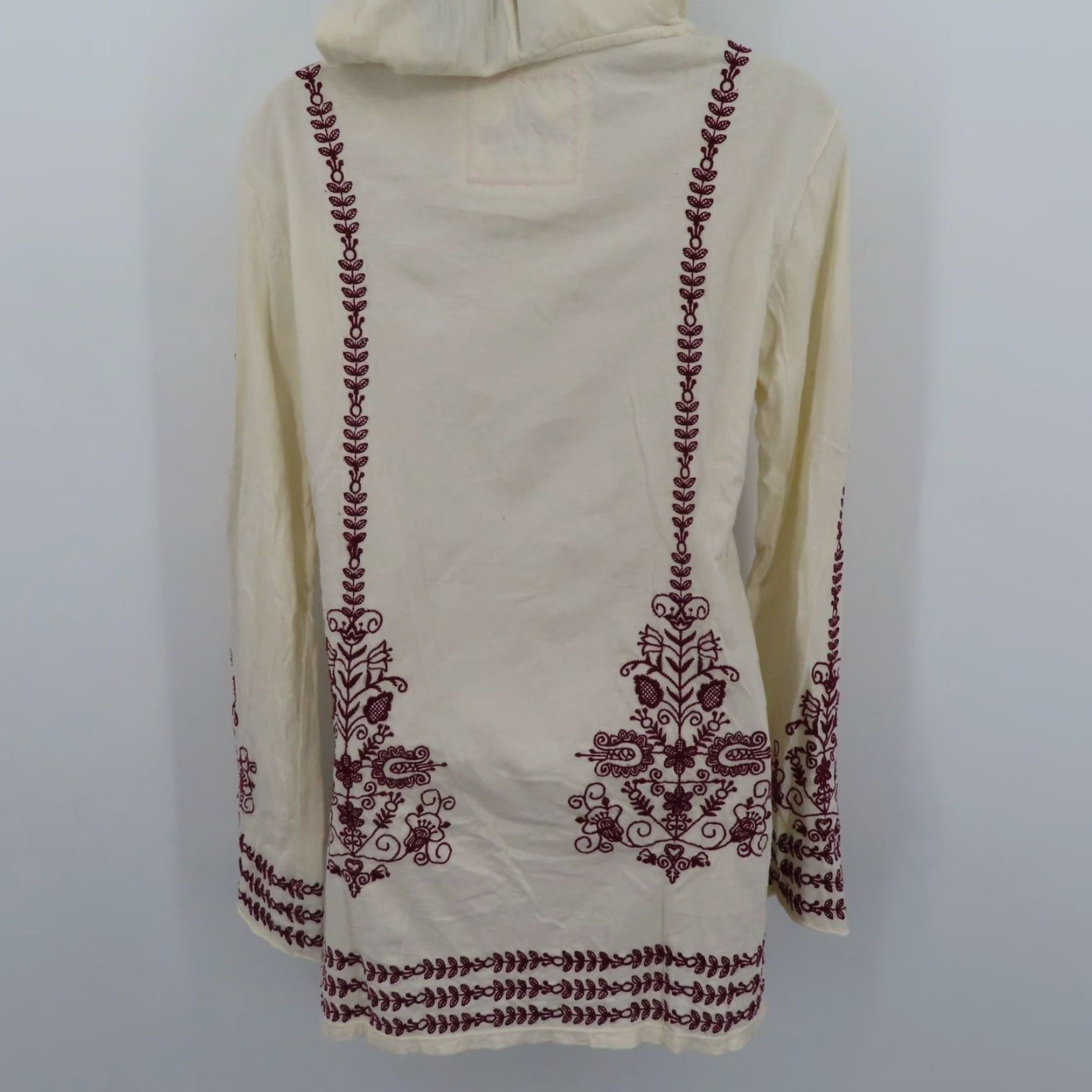 Johnny Was VINTAGE Johnny Was Women Small Cream Purple Embroidered Hooded Pullover Shirt Top Hoodie Size S / US 4 / IT 40 - 6 Thumbnail