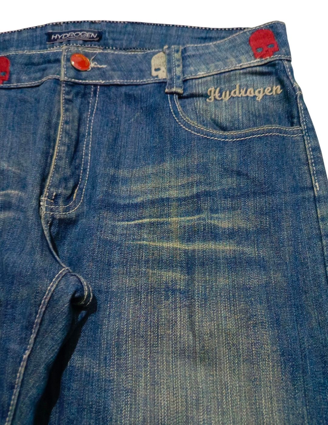 Designer CRAZY CYBER GRUNGE SKULL JEANS HYDROGEN STYLE BAGGY SKATER Size US 34 / EU 50 - 4 Thumbnail