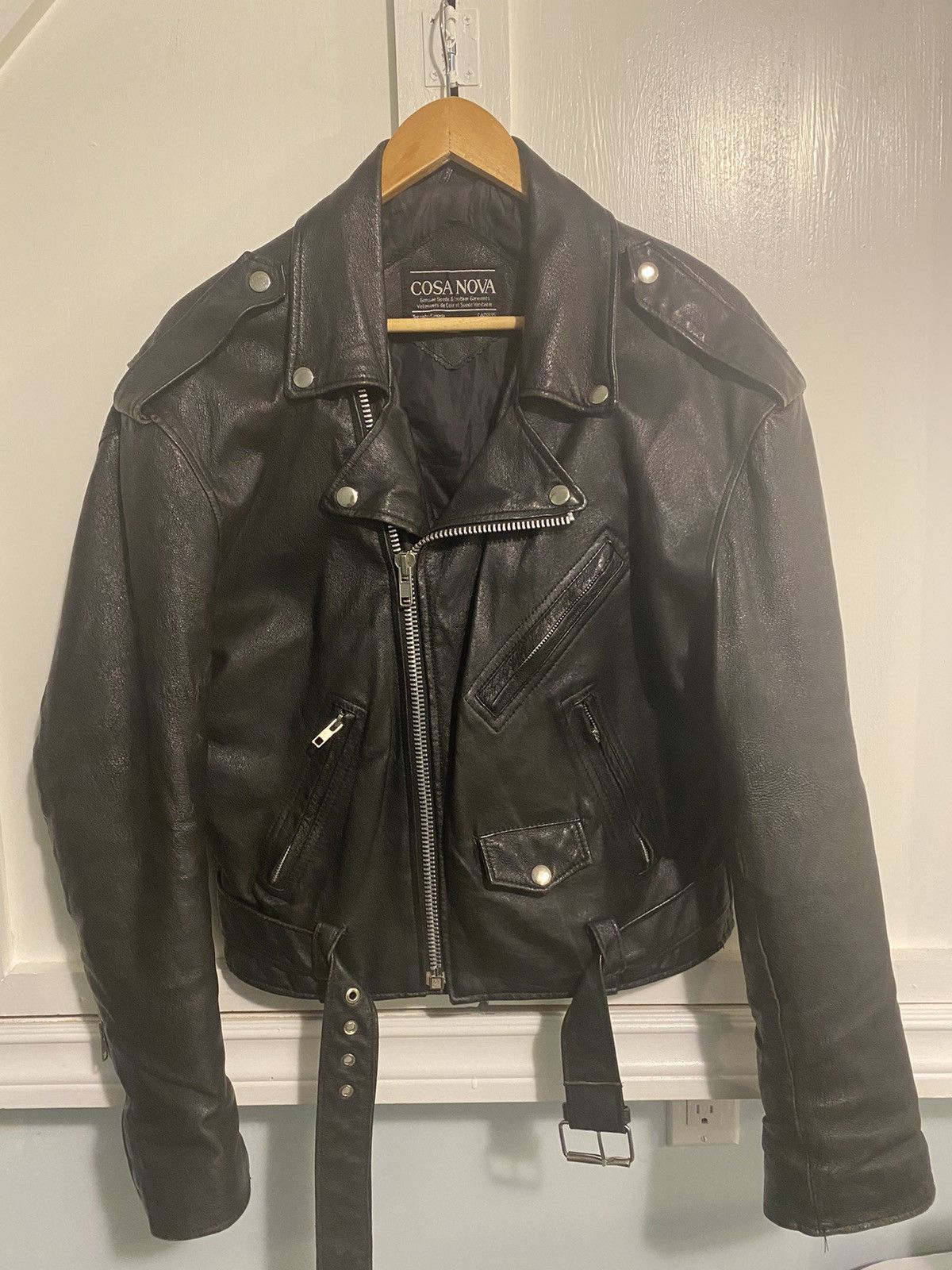 image of Cosa Nova Genuine, Biker Leather Jacket in Black, Men's (Size Small)