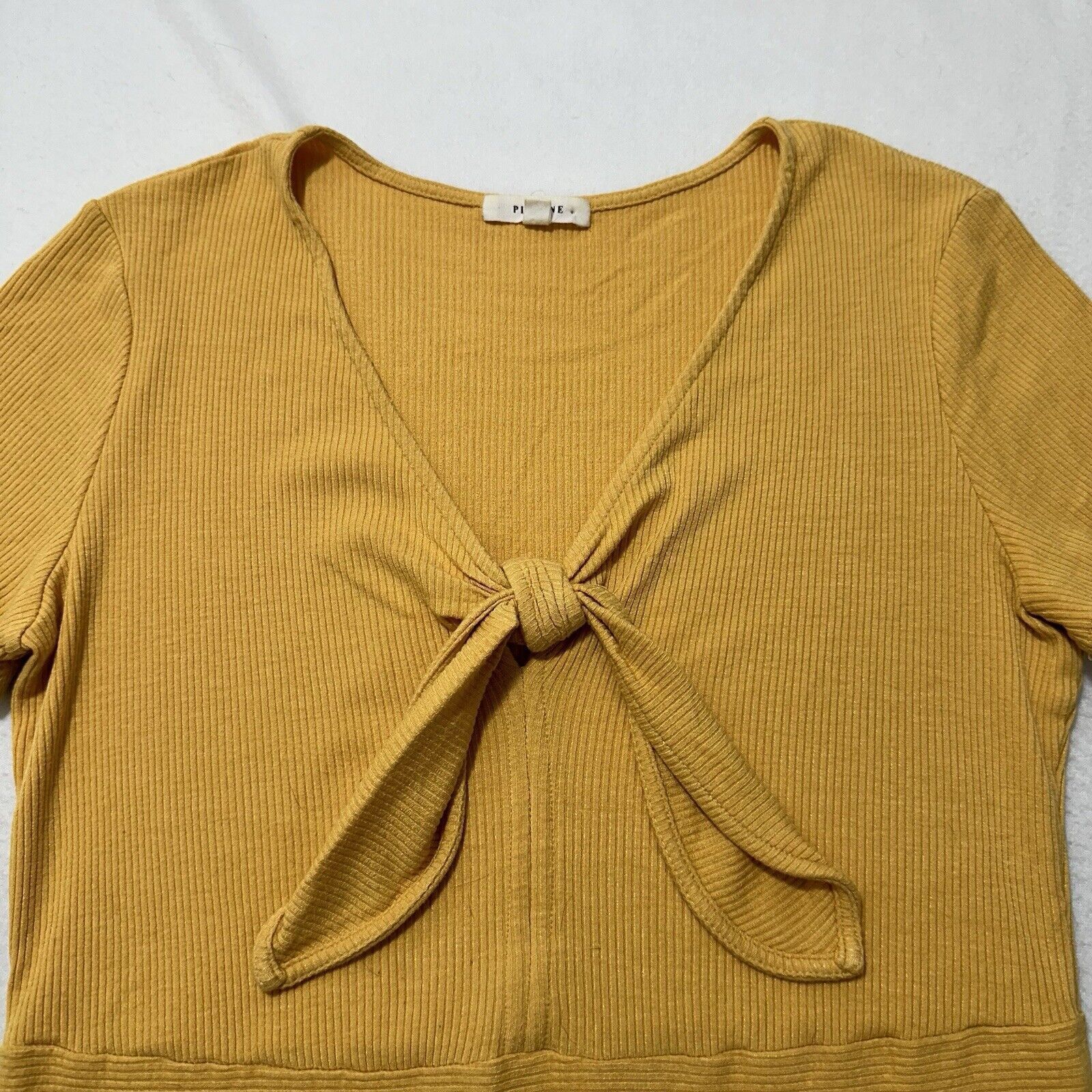 Other Pleione Small Yellow V-Neck Tie Front Lightweight T Shirt Size S / US 4 / IT 40 - 2 Thumbnail