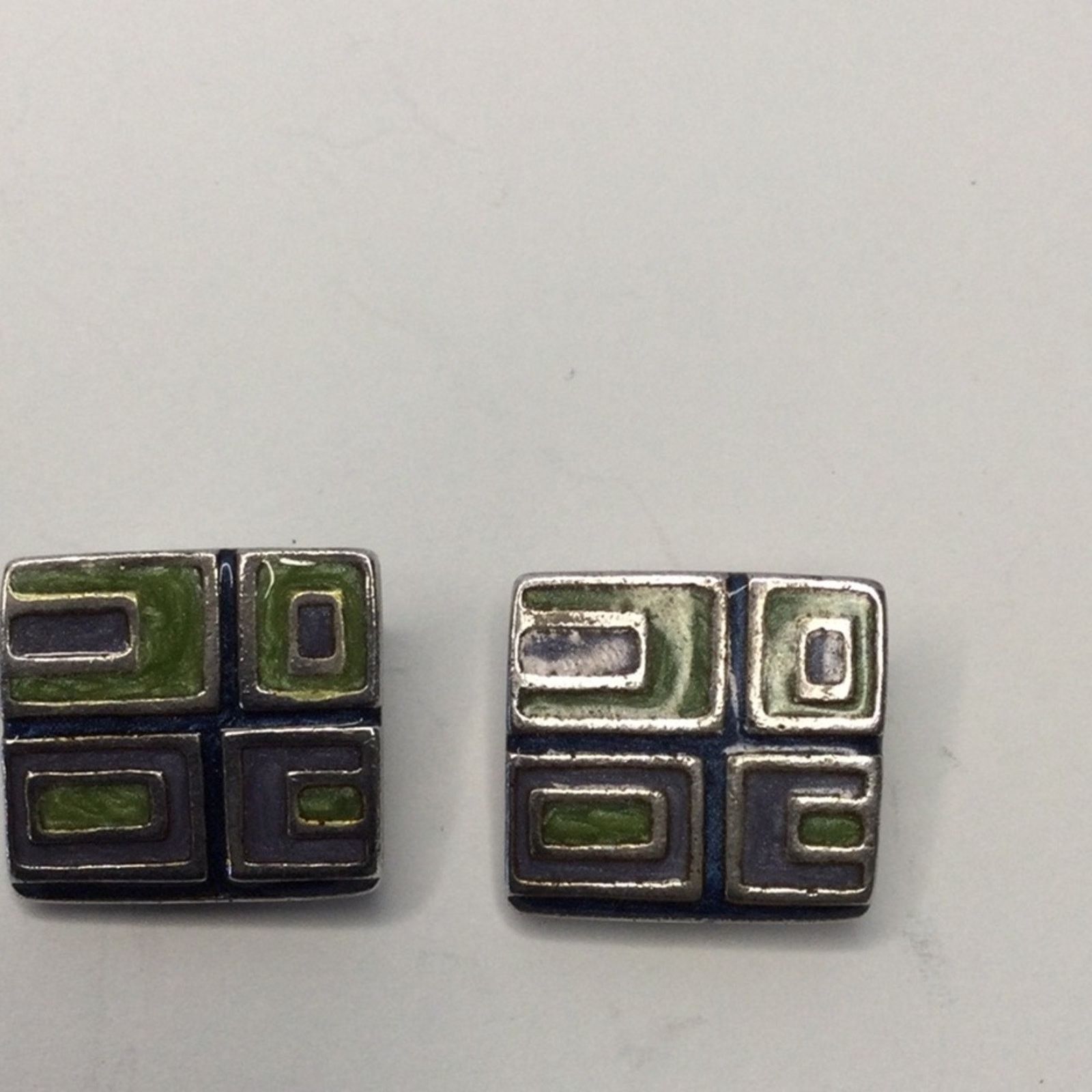 Other Square Geometric Green & Gray Vintage 1980's ClipOn Earrings Size ONE SIZE - 14 Thumbnail