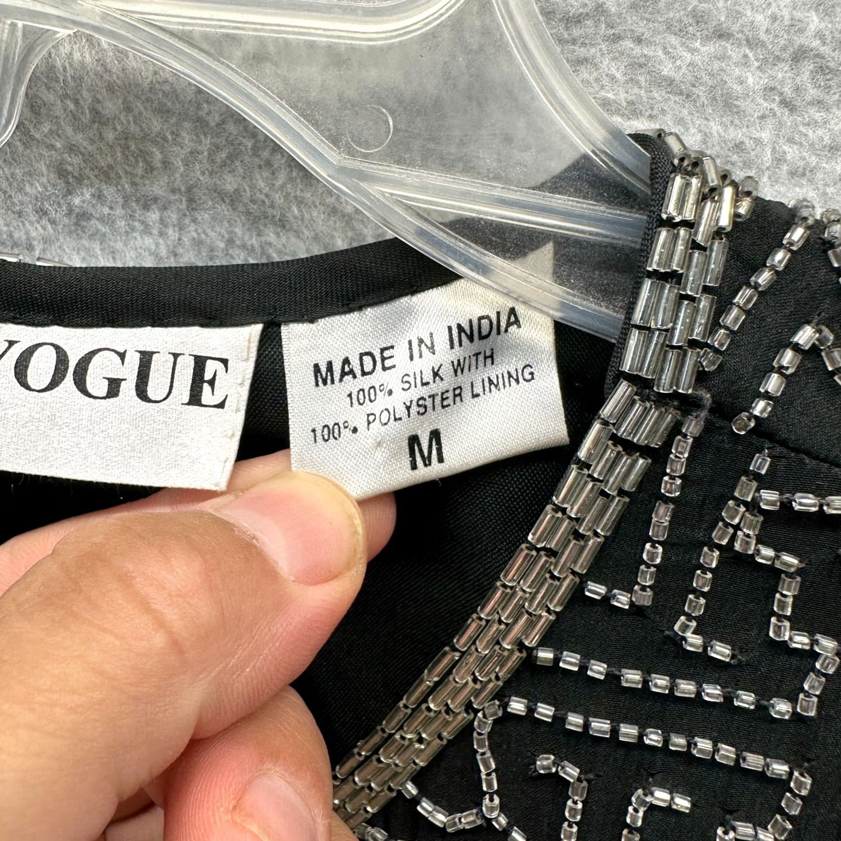 Vogue VINTAGE Night Vogue Shirt Womens Medium Black Silver Sequins Silk Size M / US 6-8 / IT 42-44 - 6 Thumbnail