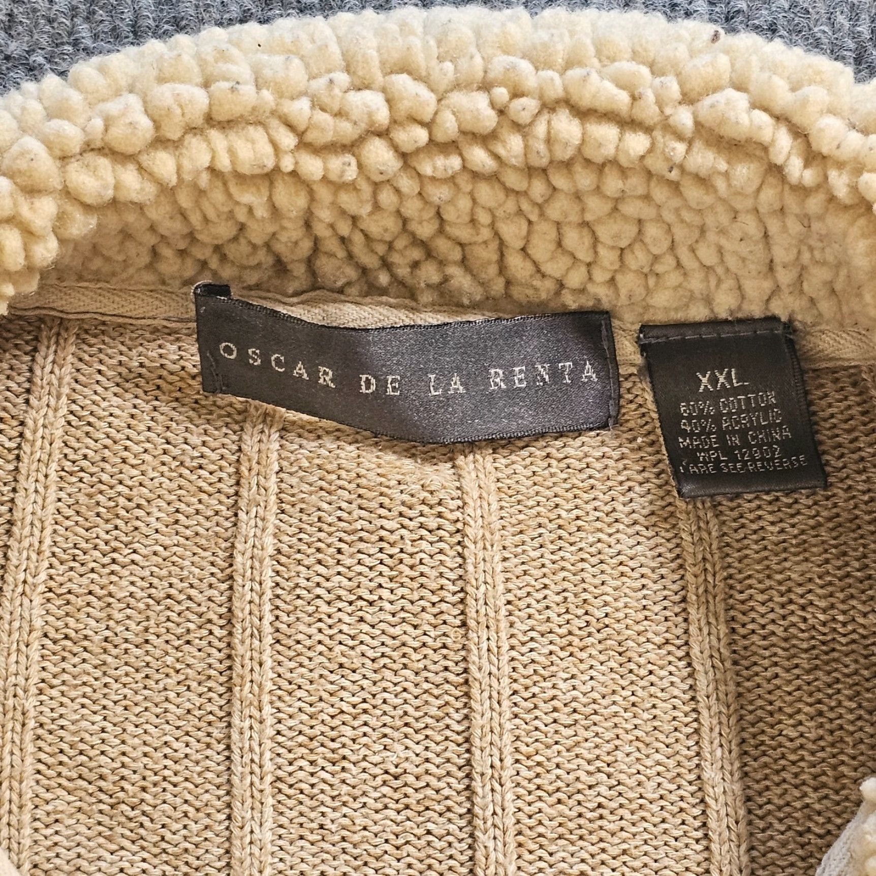 Oscar De La Renta Oscar de la Renta Cardigan Sweater Men 2XL Beige Cable Knit Full Zip Sherpa Casual Mens Size US XXL / EU 58 / 5 - 3 Thumbnail