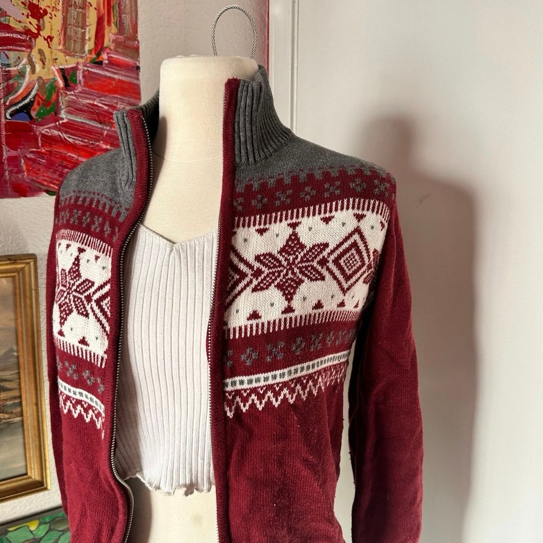 Eddie Bauer eddie bauer red and grey snowflake knit zip up jacket Size S / US 4 / IT 40 - 2 Thumbnail